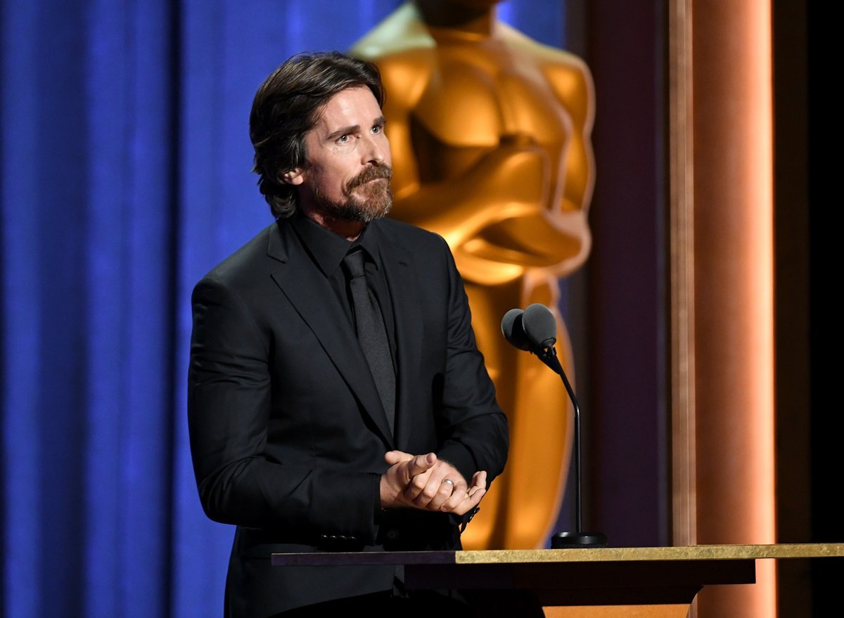 Christian Bale speaking on stage