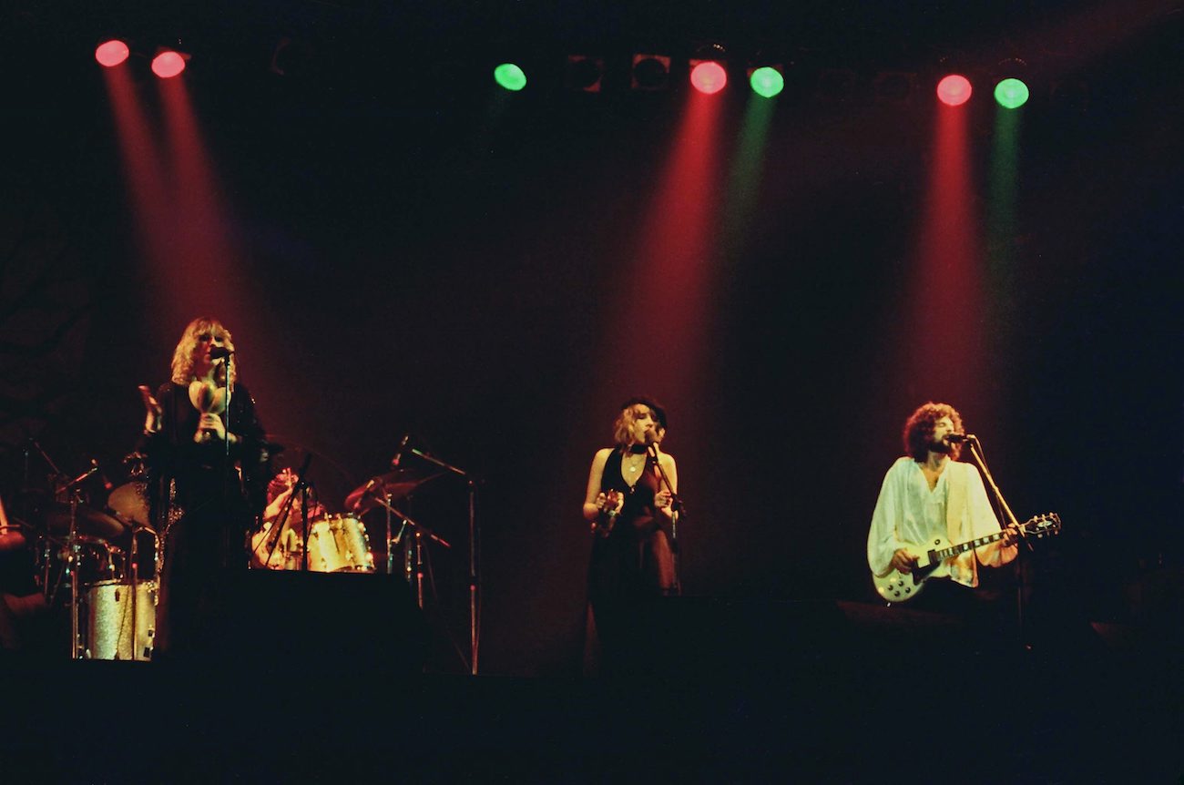Christine McVie, Stevie Nicks, and Lindsey Buckingham performing with Fleetwood Mac in Scotland, 1977.