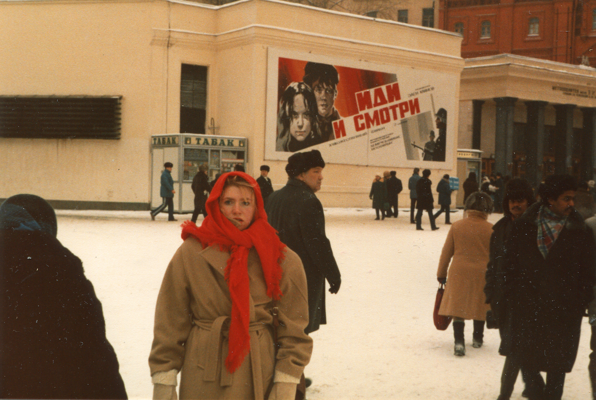 A poster for Elem Klimov's now-classic masterpiece film "Come and See" is seen on a wall in Moscow, Soviet Union, in 1985