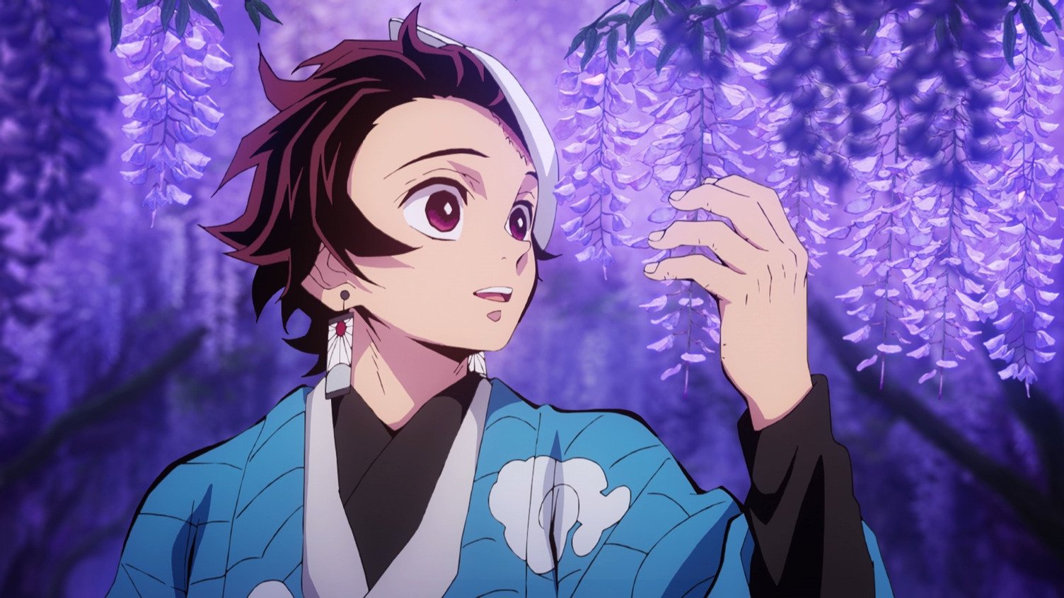 A screen shot of Tanjiro in the 'Demon Slayer' anime, based on the best-selling manga series by Koyoharu Gotouge