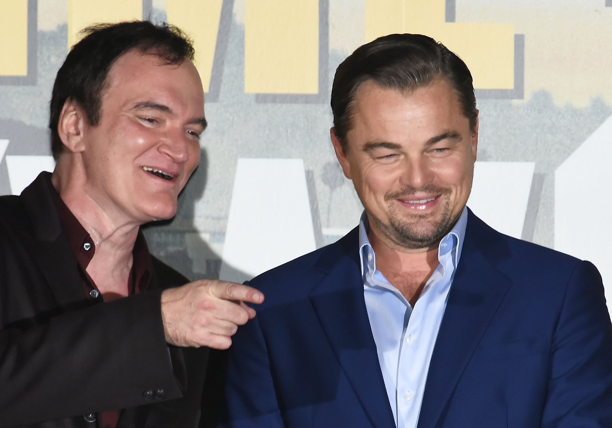 'Django Unchained' filmmaker Quentin Tarantino and star Leonardo DiCaprio pointing and smiling at the Japan premiere