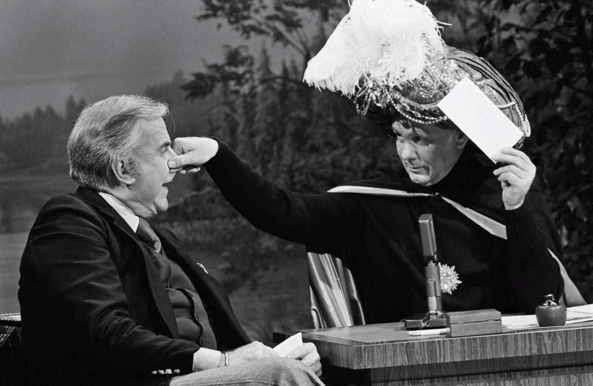 Announcer Ed McMahon, Johnny Carson as Carnac the Magnificent on 'The Tonight Show' c. 1980