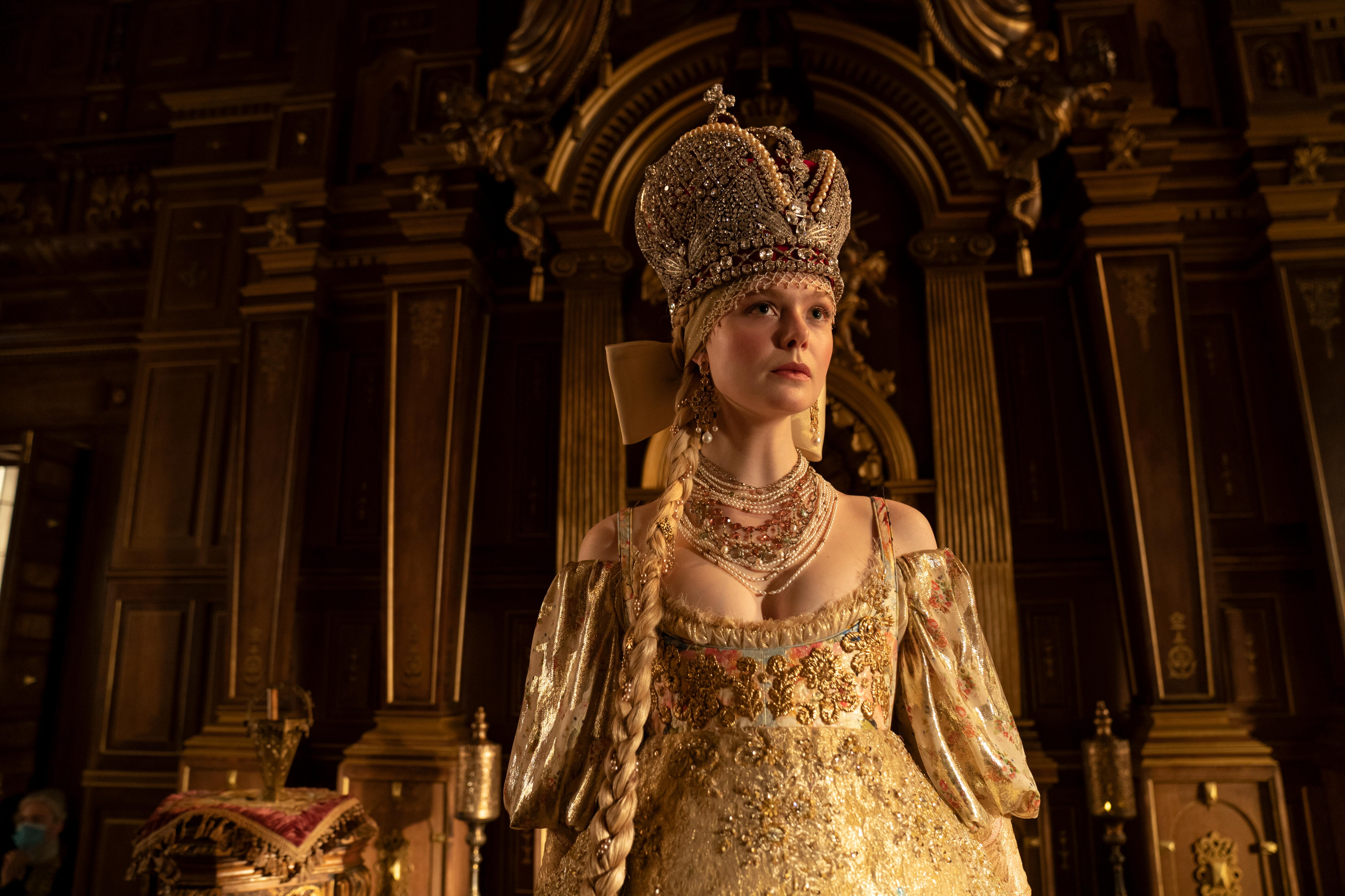 Elle Fanning as Catherine on her throne in 'The Great' Season 2