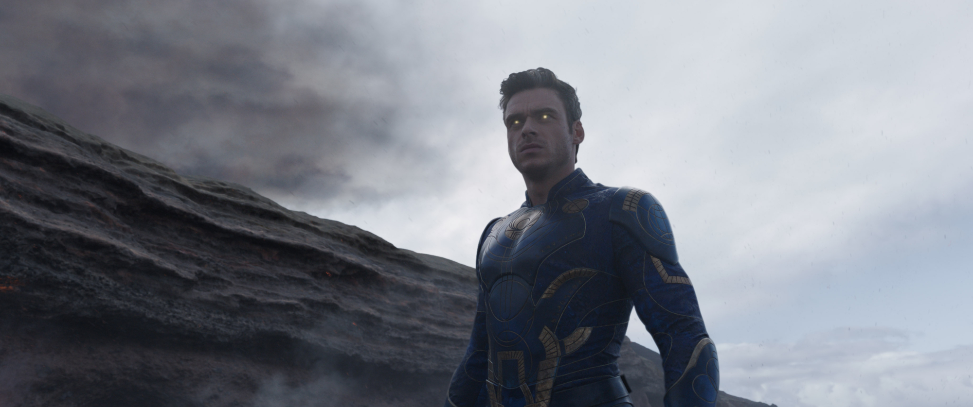 'Eternals' Ikaris (Richard Madden) with costume and glowing eyes