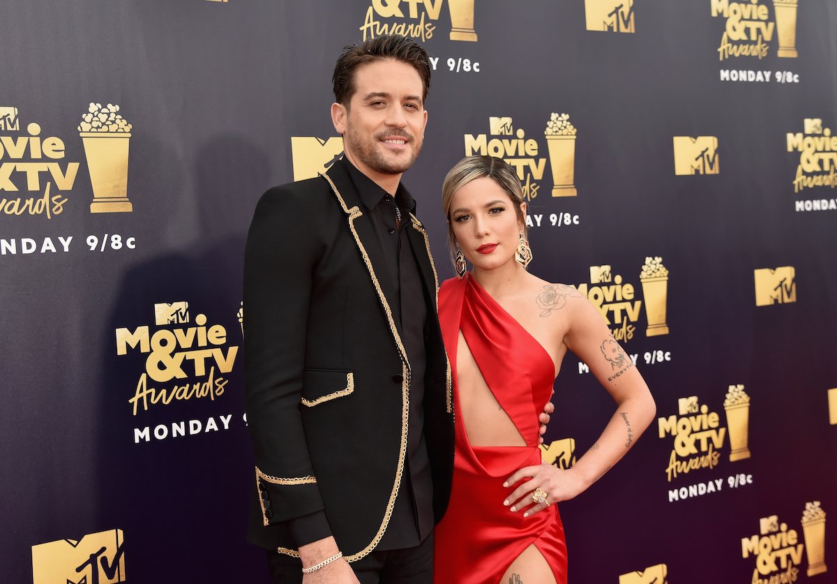 G-Eazy and Halsey pose together at an event.