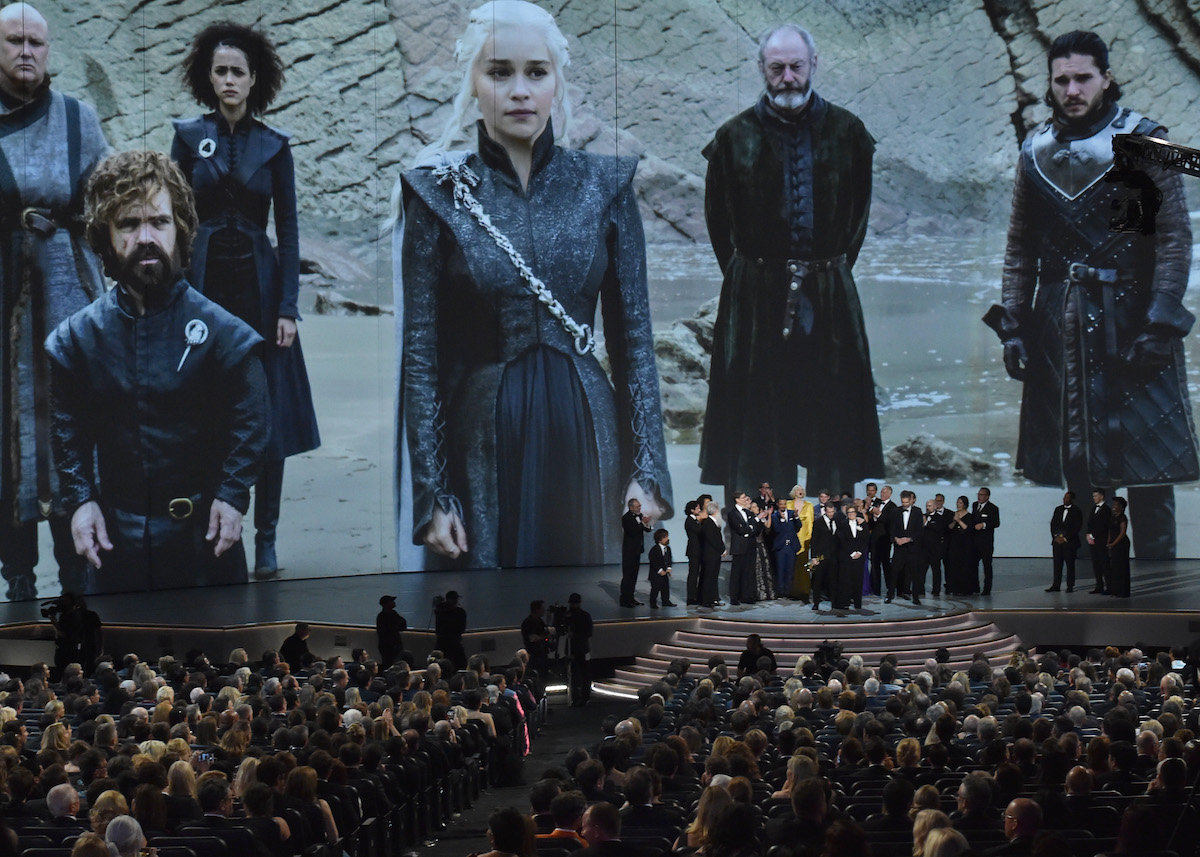 The cast and crew of Game of Thrones accept the award for Outstanding Drama Series during the 2018 Emmy Awards