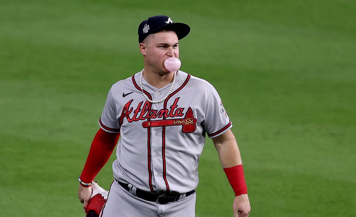 Joc Pederson warms up prior to Game 6 of the World Series