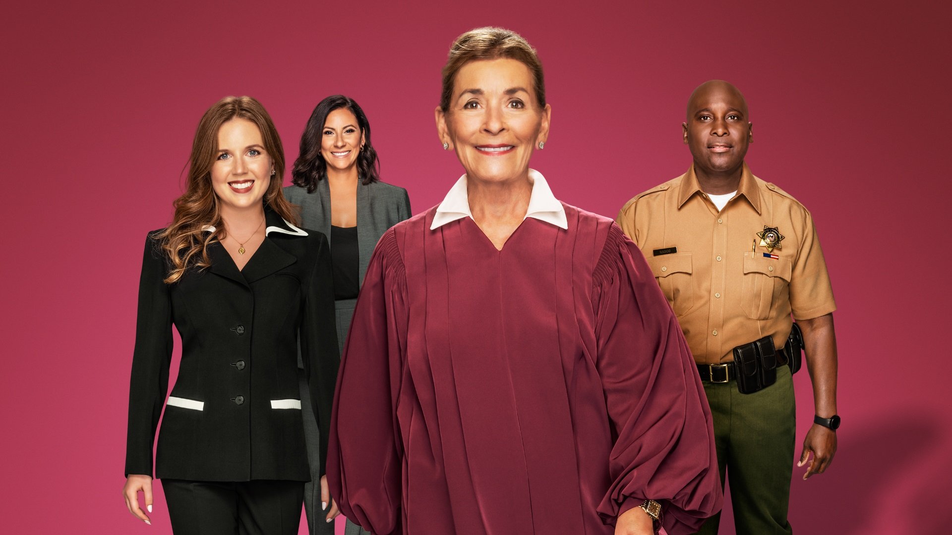 Key art for 'Judy Justice' episodes with Sara Rose, Whitney Kumar, Judge Judy Sheindlin and Kevin Rasco
