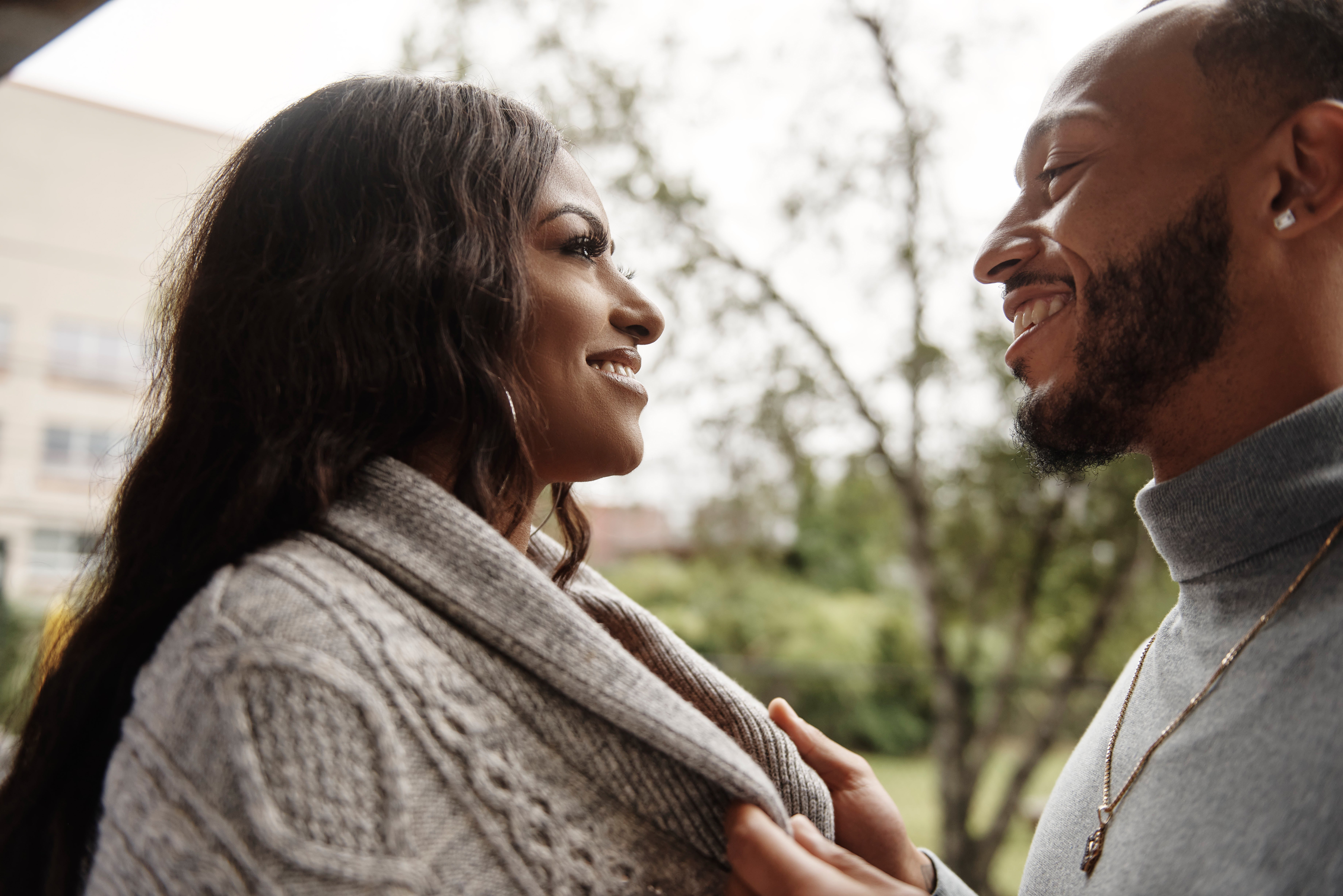 Katina and Olajuwon from 'Married at First Sight' Season 14 looking at each other