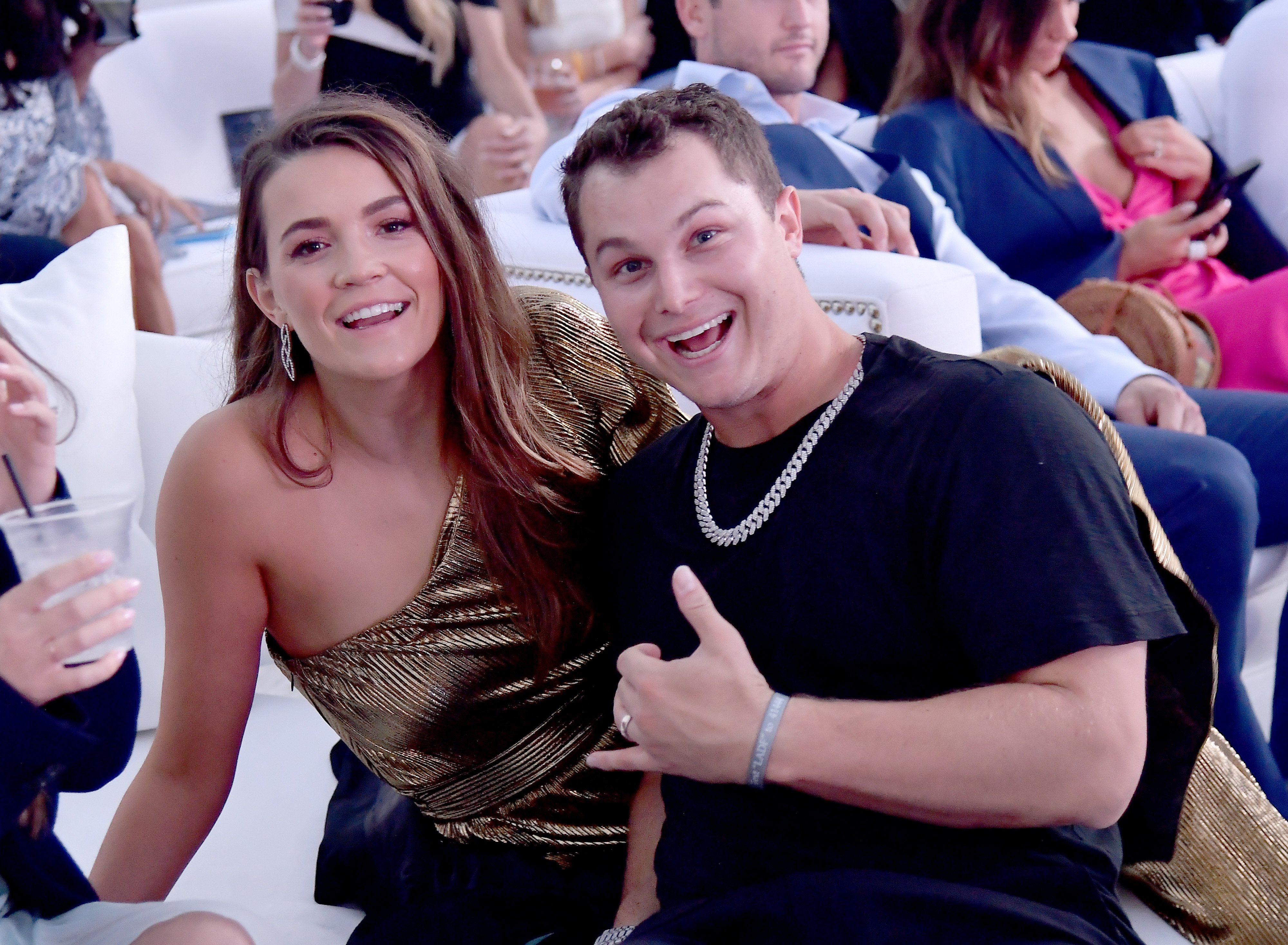 Kelsey Pederson and Joc Pederson posing for a photo at a Dodgers gala in Los Angeles