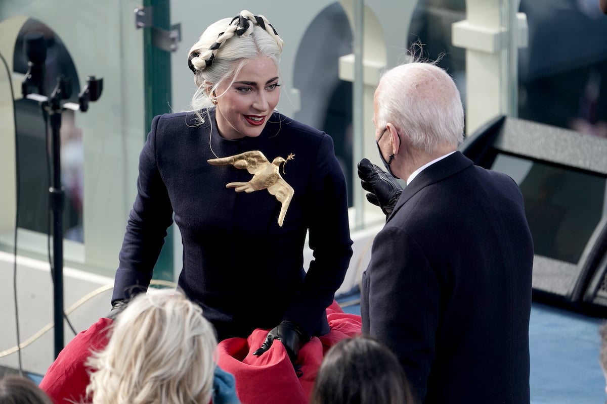 Lady Gaga speaks to President-elect Joe Biden at his Presidential Inauguration on January 20, 2021