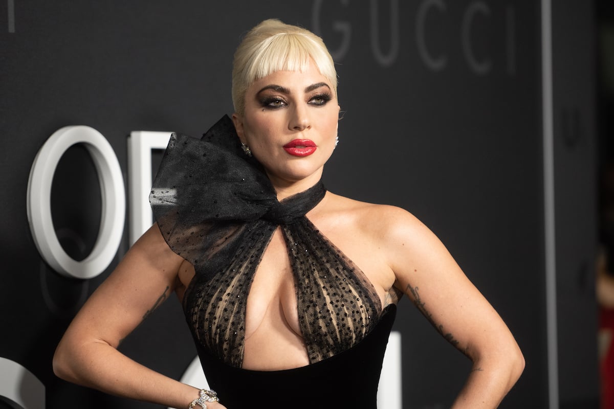 Lady Gaga wearing black at the House of Gucci premiere
