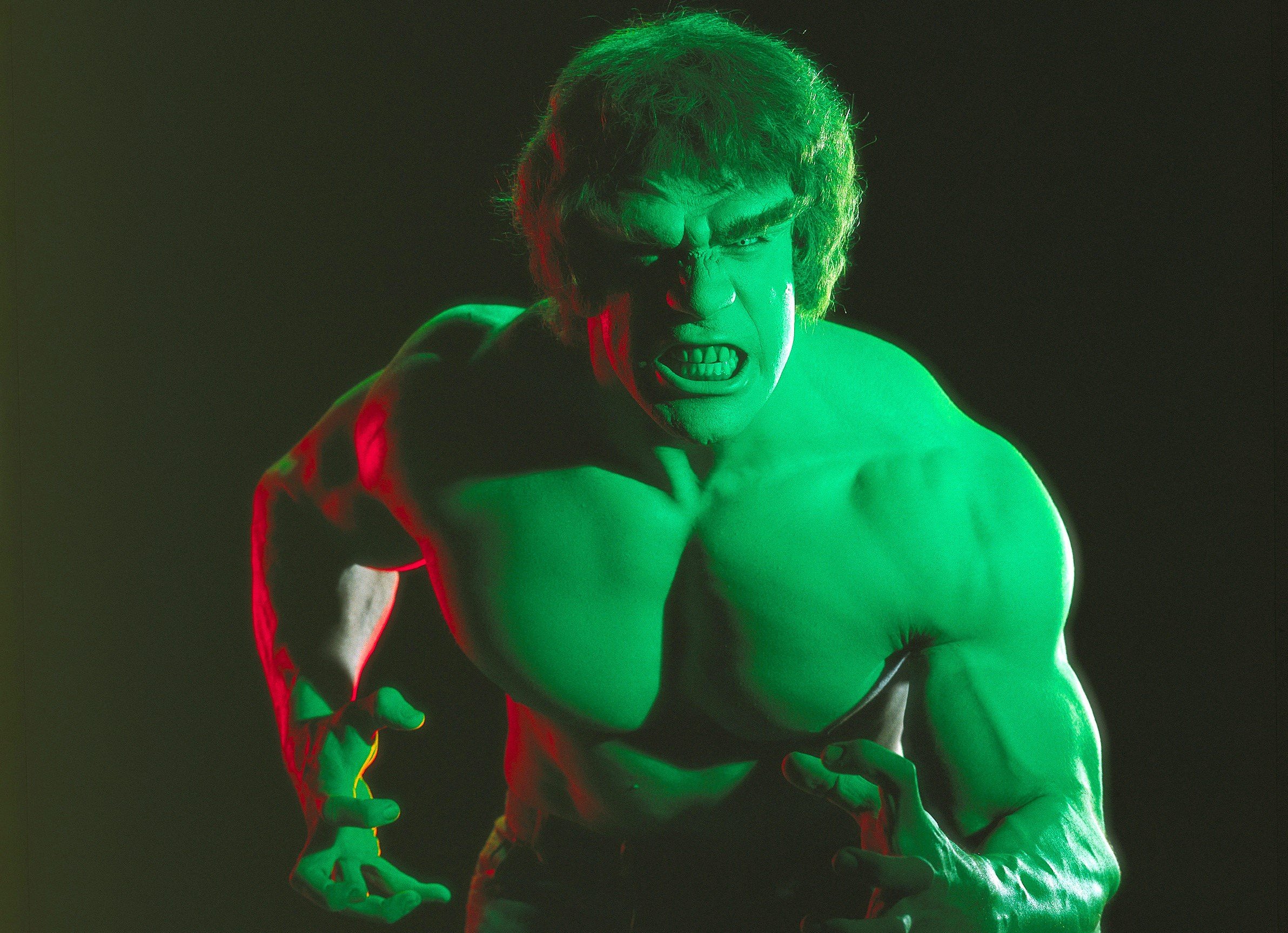 Lou Ferrigno as 'The Incredible Hulk' with red lighting