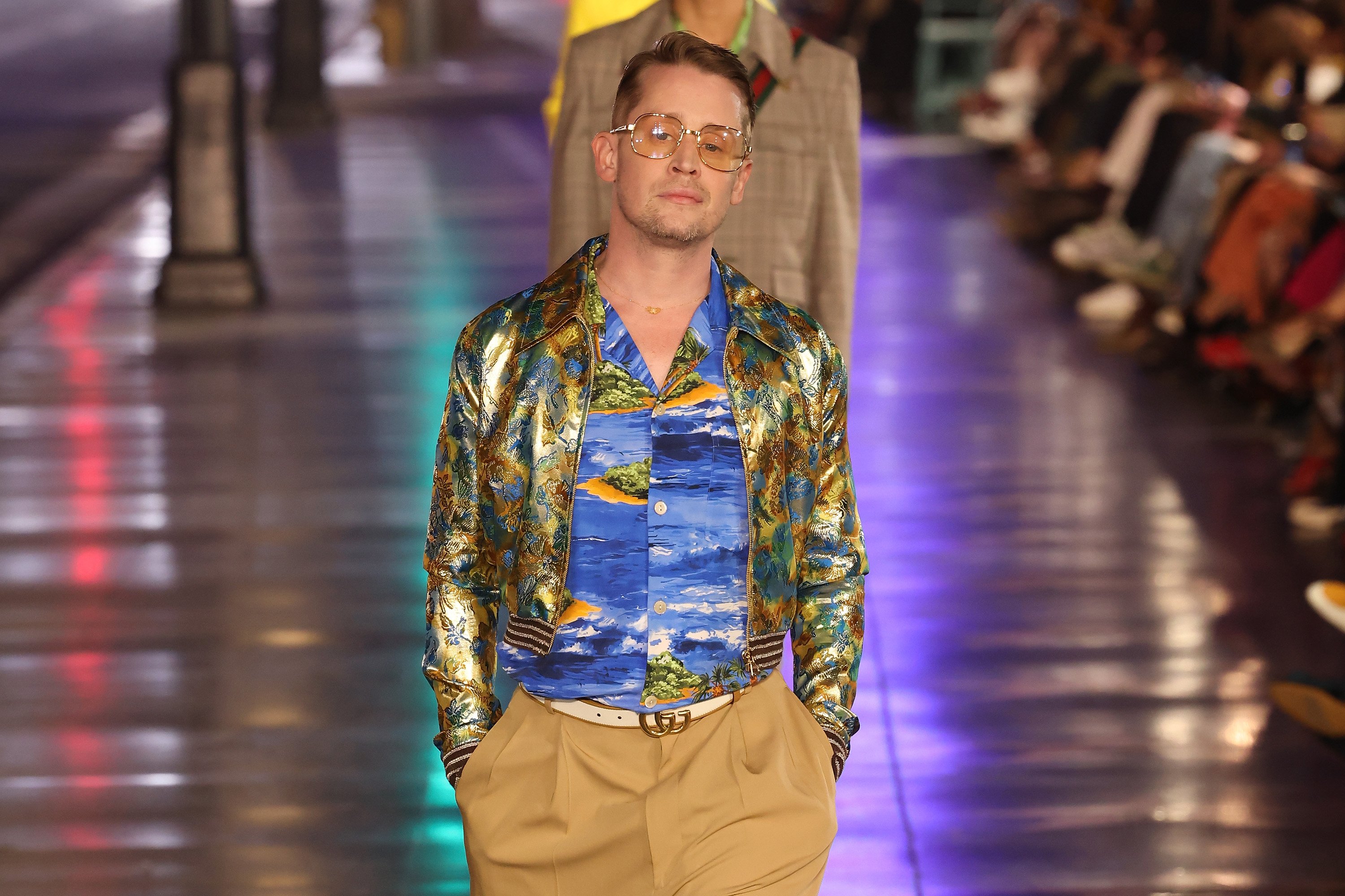 Macaulay Culkin walking in the runway at the 2021 Gucci Love Parade