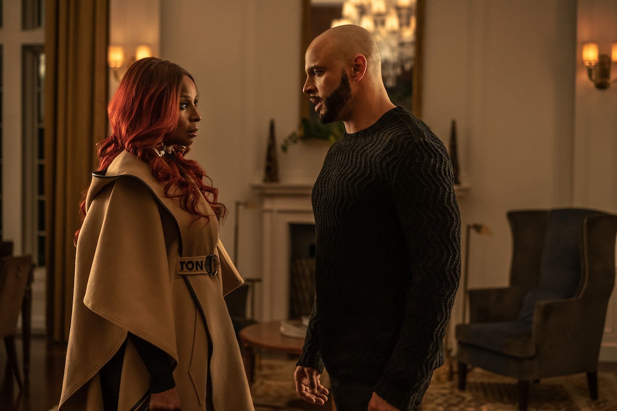 Mary J. Blige as Monet Tejada and Daniel Sunjata as Mecca staring at each other in 'Power Book II: Ghost'