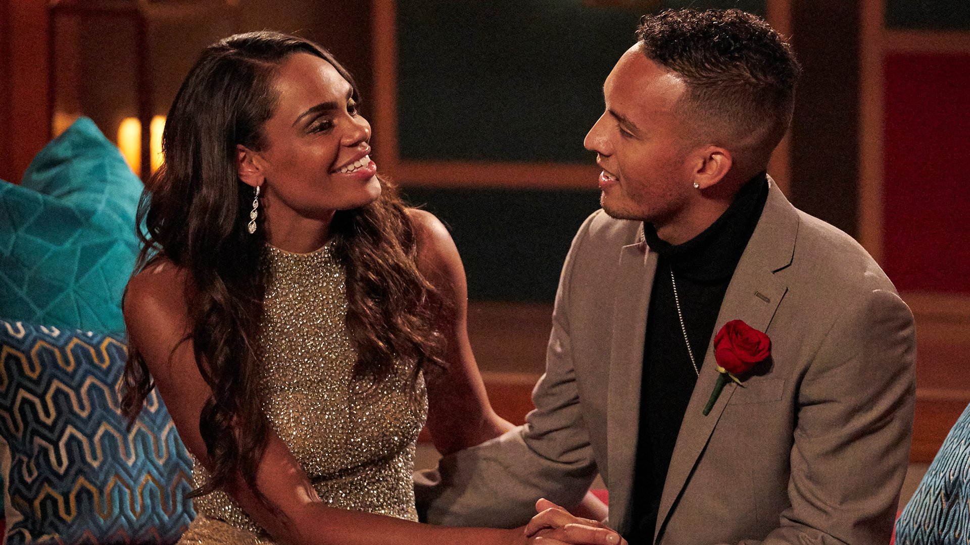 Michelle Young and Brandon Jones together after he wins the group date rose in ‘The Bachelorette’ Season 18 Episode 4
