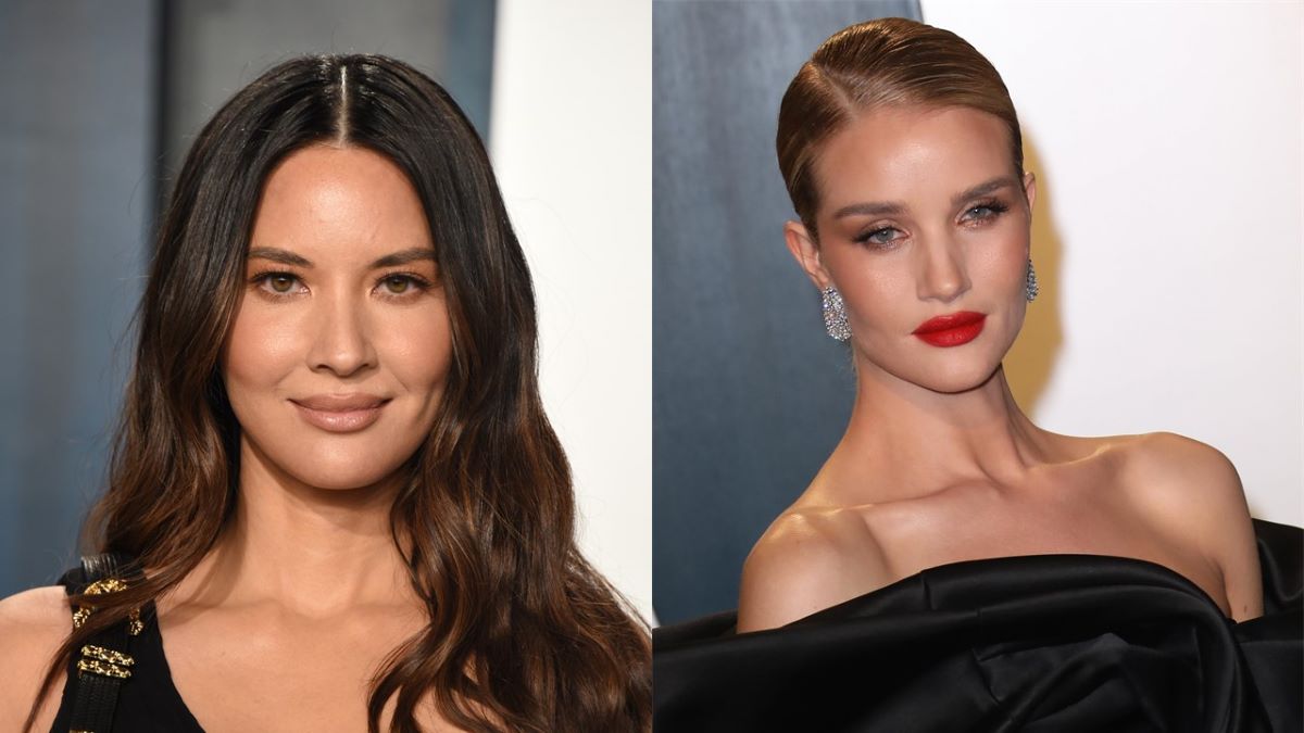 (L) Olivia Munn in a black dress (R) Rosie Huntington-Whiteley in a black dress