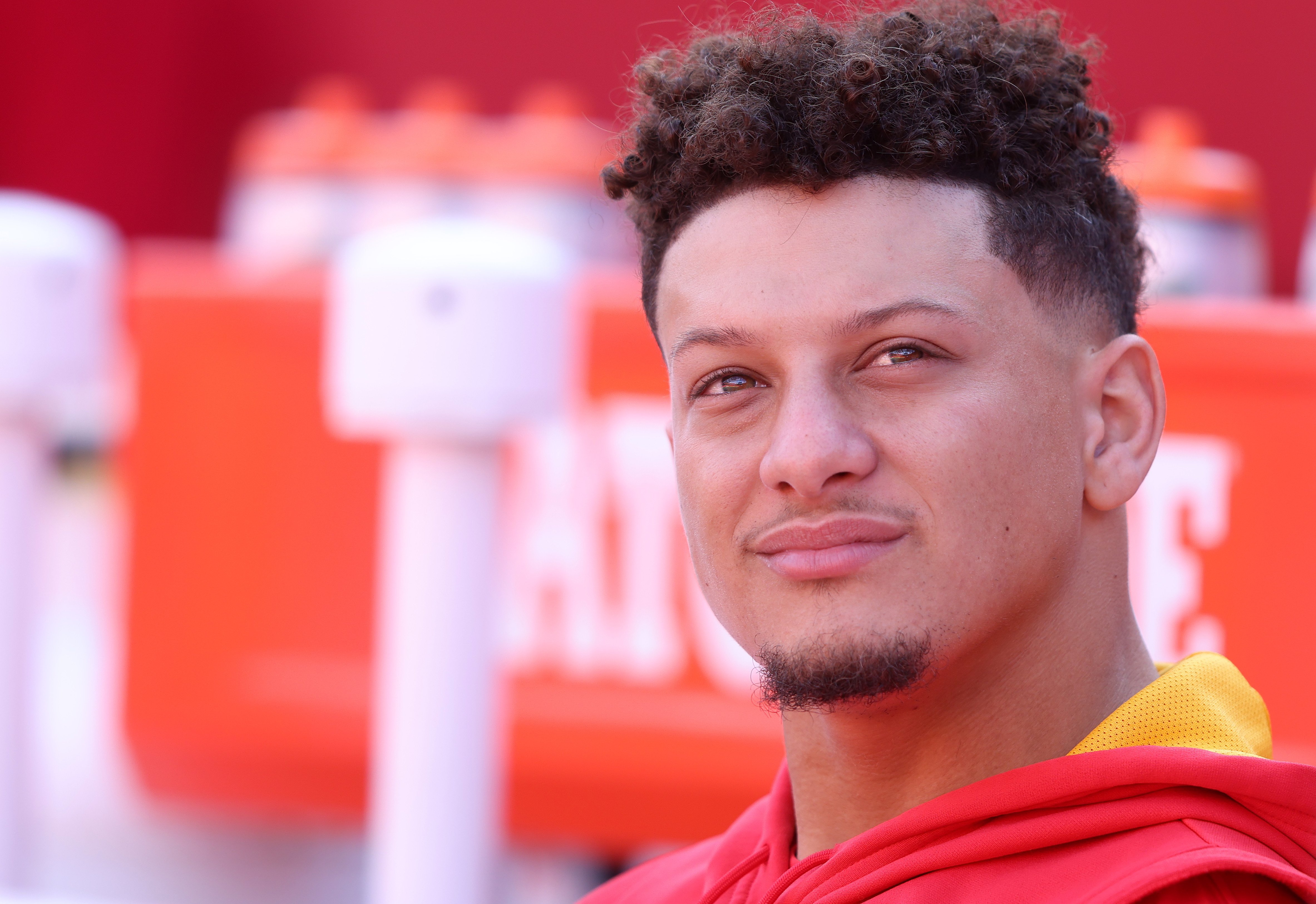 Patrick Mahomes on the field before the game against the Green Bay Packers