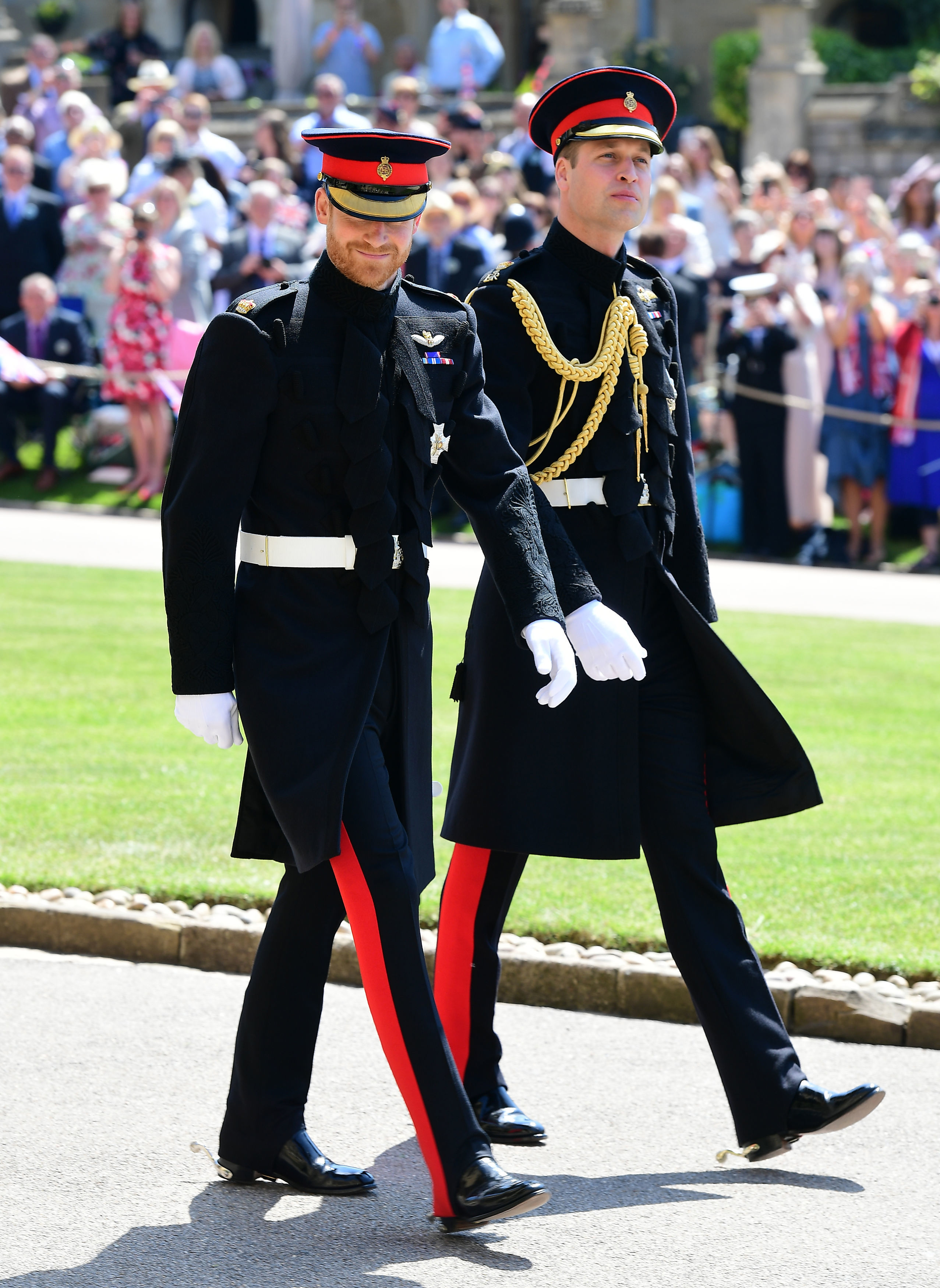 Prince Harry and Prince William arriving at St. George's Chapel ahead of Harry's royal wedding