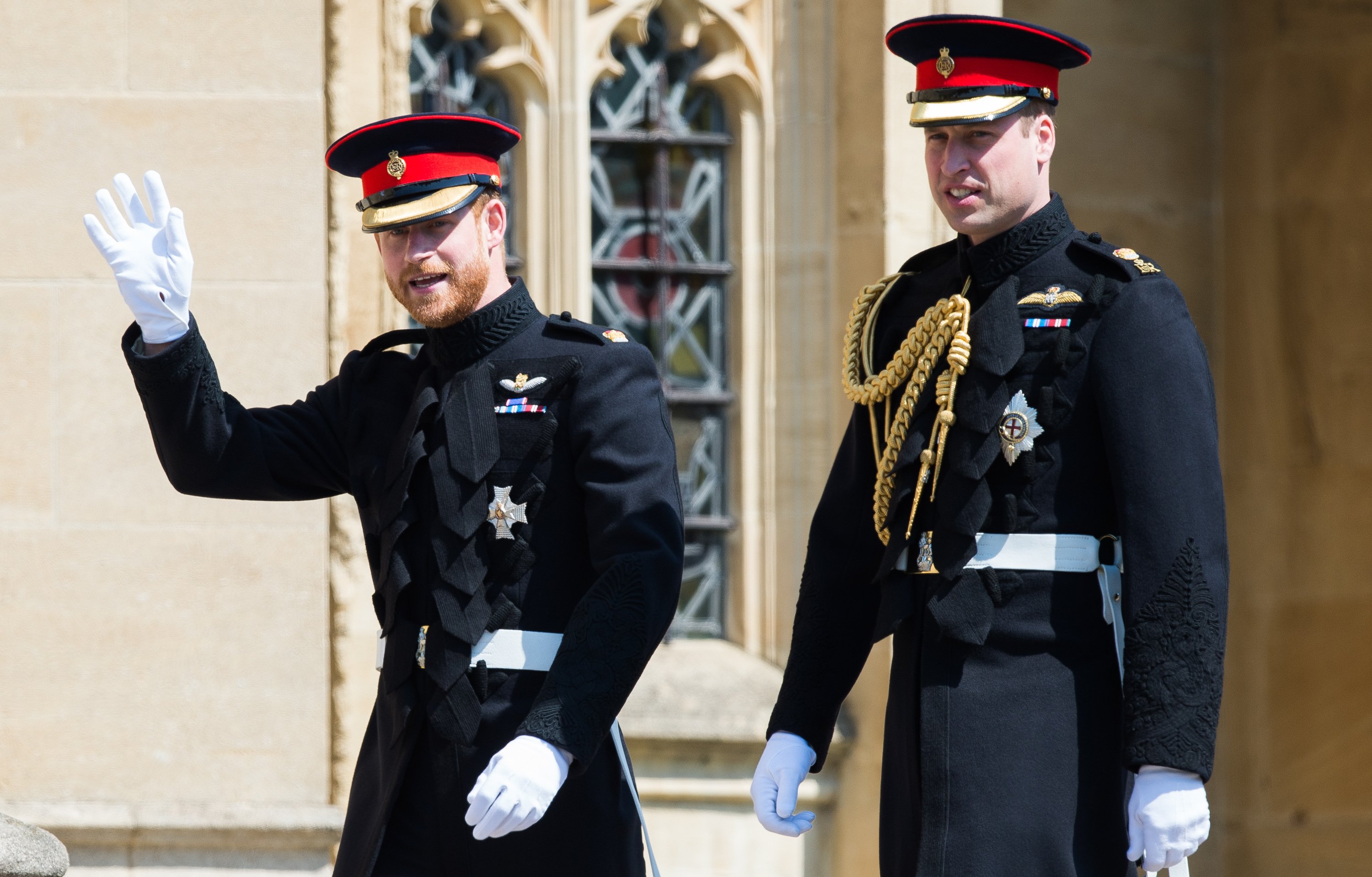 Prince Harry and Prince William arriving at St. George's Chapel for Harry's wedding to Meghan Markle
