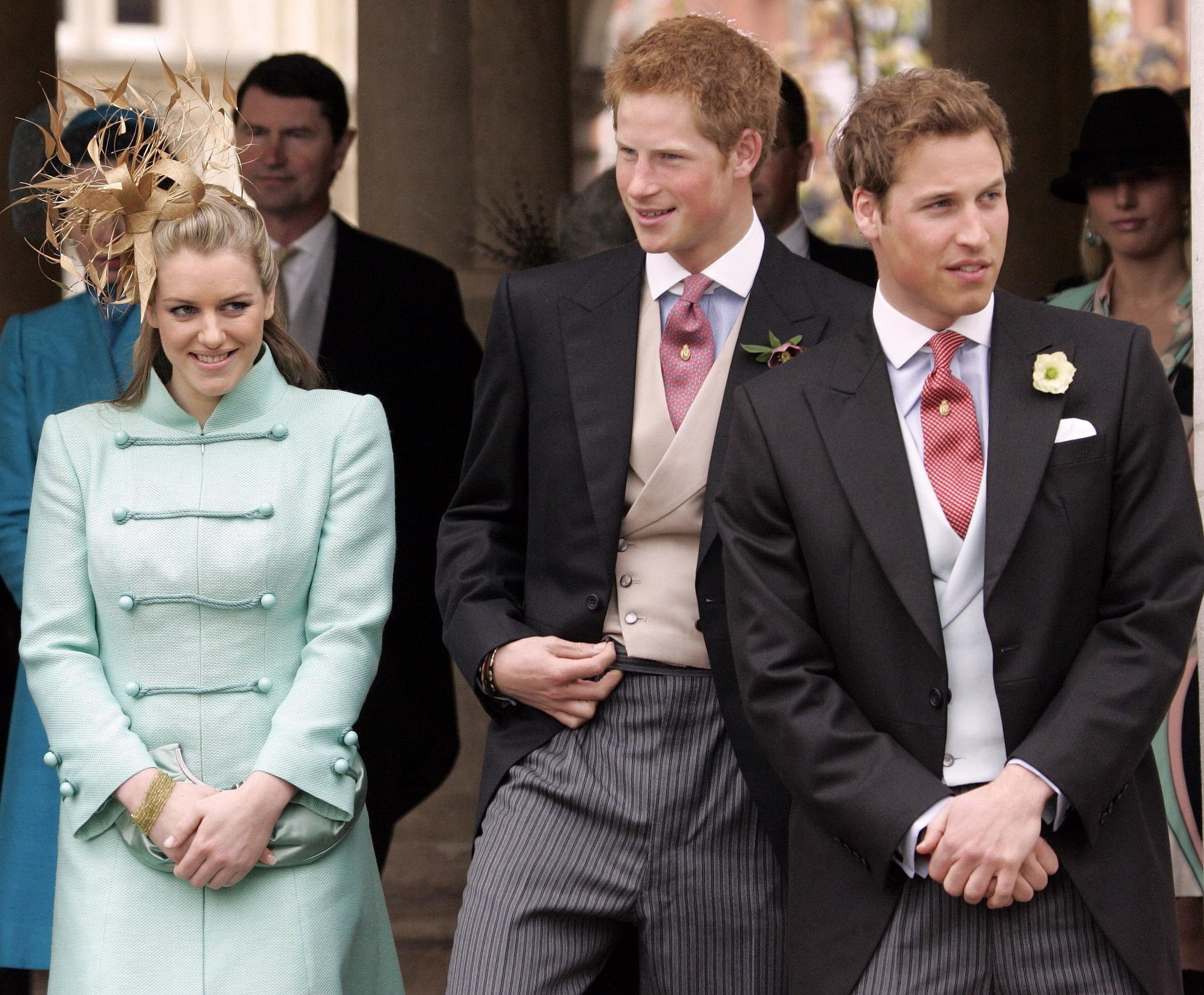 Prince William, Prince Harry, and Laura Parker Bowles at the Wedding of Camilla Parker Bowles and Prince Charles