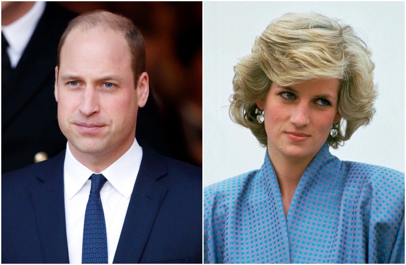 Photo of Prince William next to photo of Princess Diana