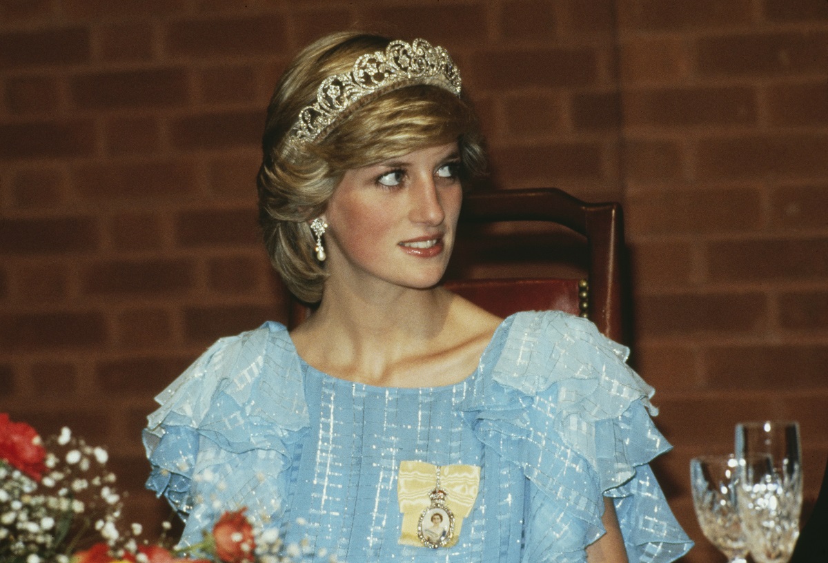 Princess Diana seated at a state dinner during royal tour of Canada