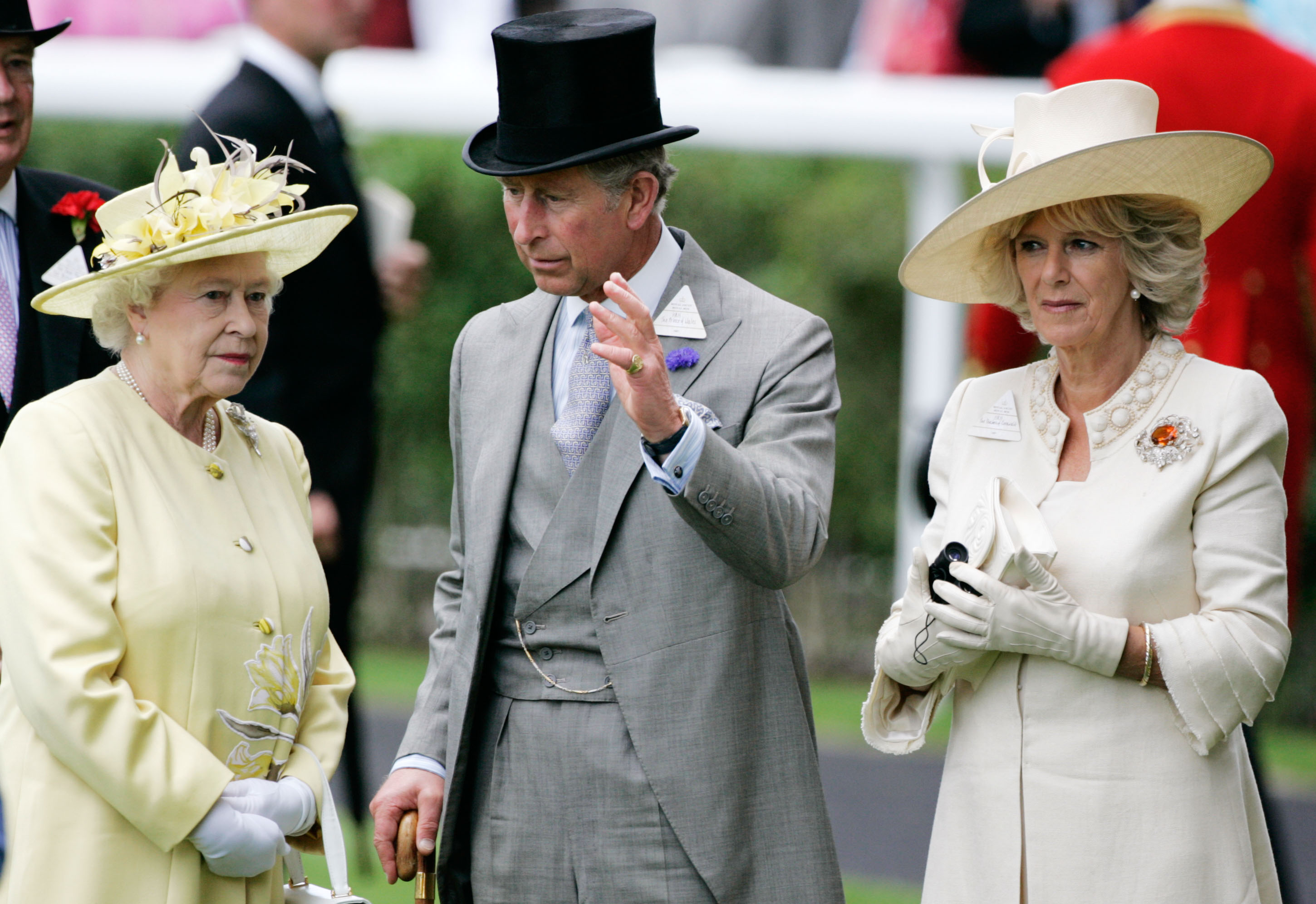 Queen Elizabeth II, Camilla Parker Bowles, and Prince Charles attend the second day of Royal Ascot Races