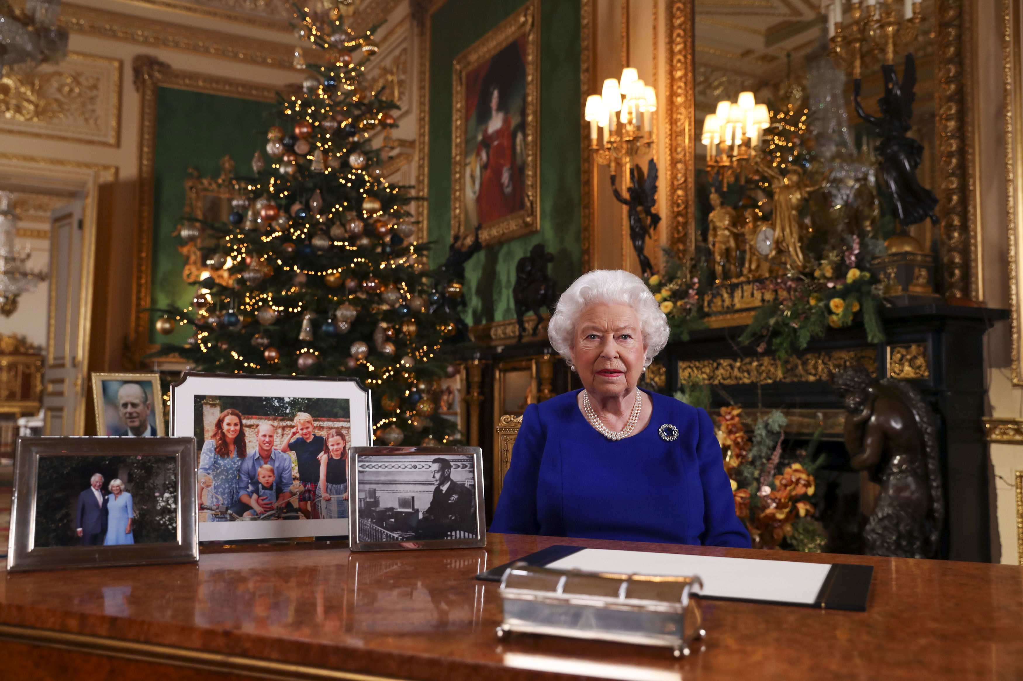 Queen Elizabeth II recording her annual Christmas broadcast in December 2019