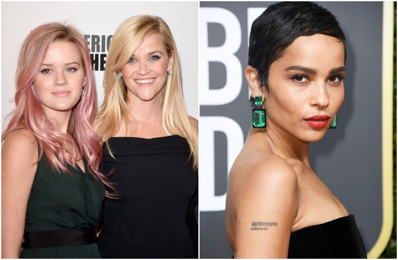 Photo of Reese Witherspoon and daughter Ava next to photo of Zoë Kravitz