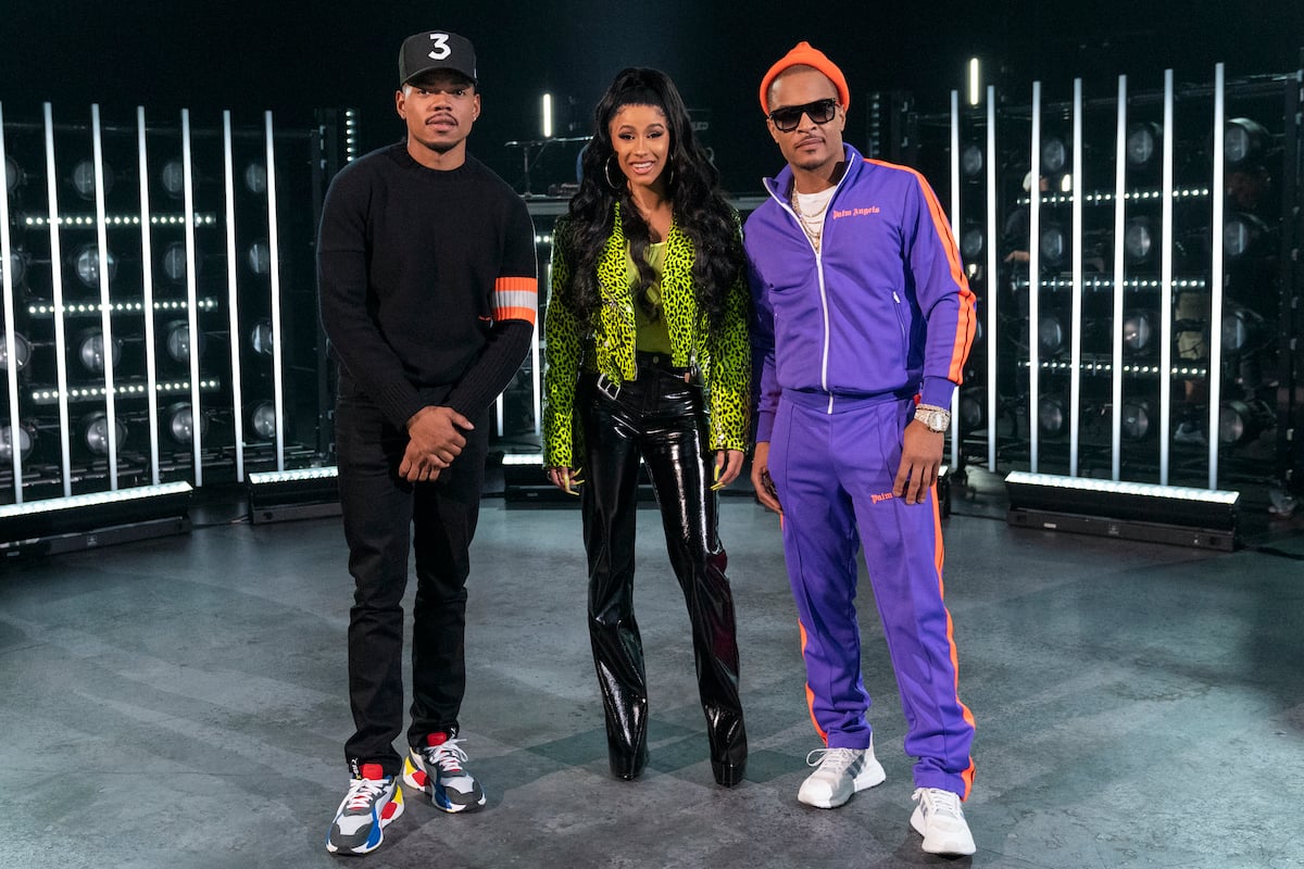 'Rhythm + Flow' judges Chance the Rapper, Cardi B, and T.I. stand together in a promotional photo for the show