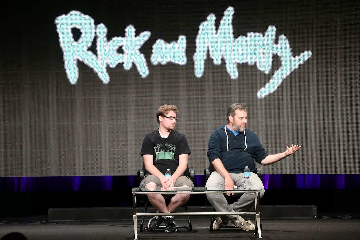 Producers Justin Roiland and Dan Harmon speak onstage during the Adult Swim: Rick and Morty panel