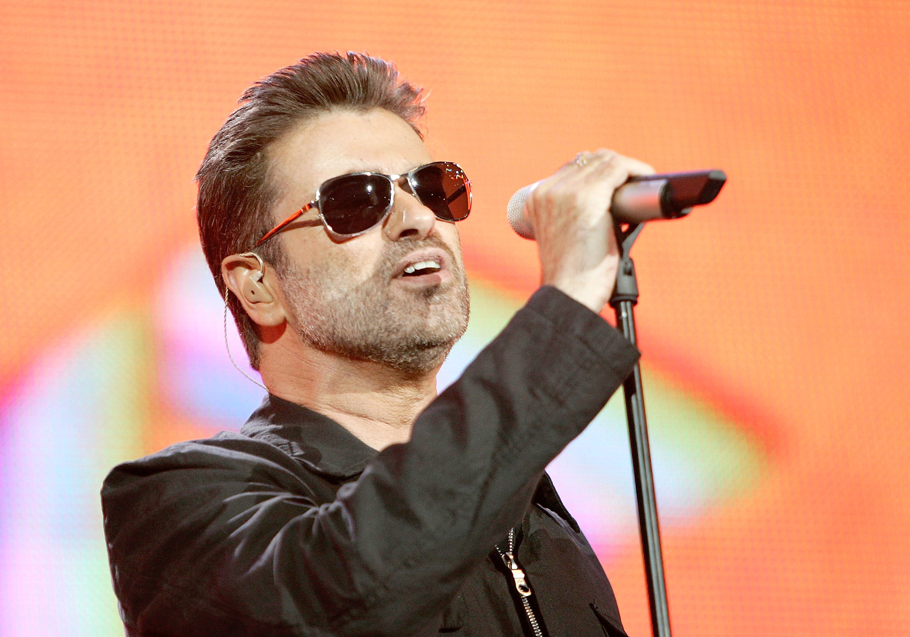 Singer George Michael performing on stage at Live 8 London