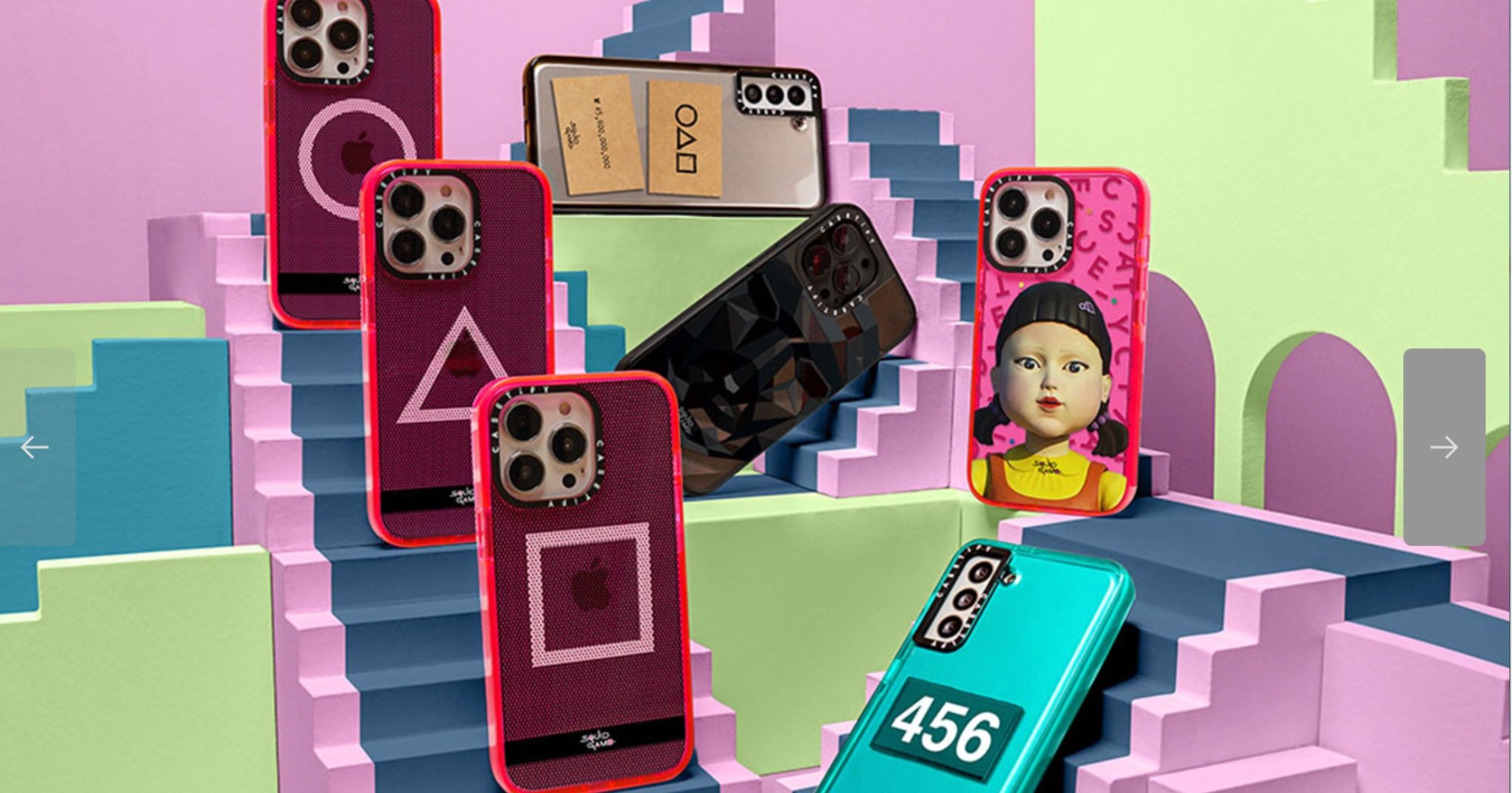 'Squid Game' gift guide with K-drama phone cases on replica set.