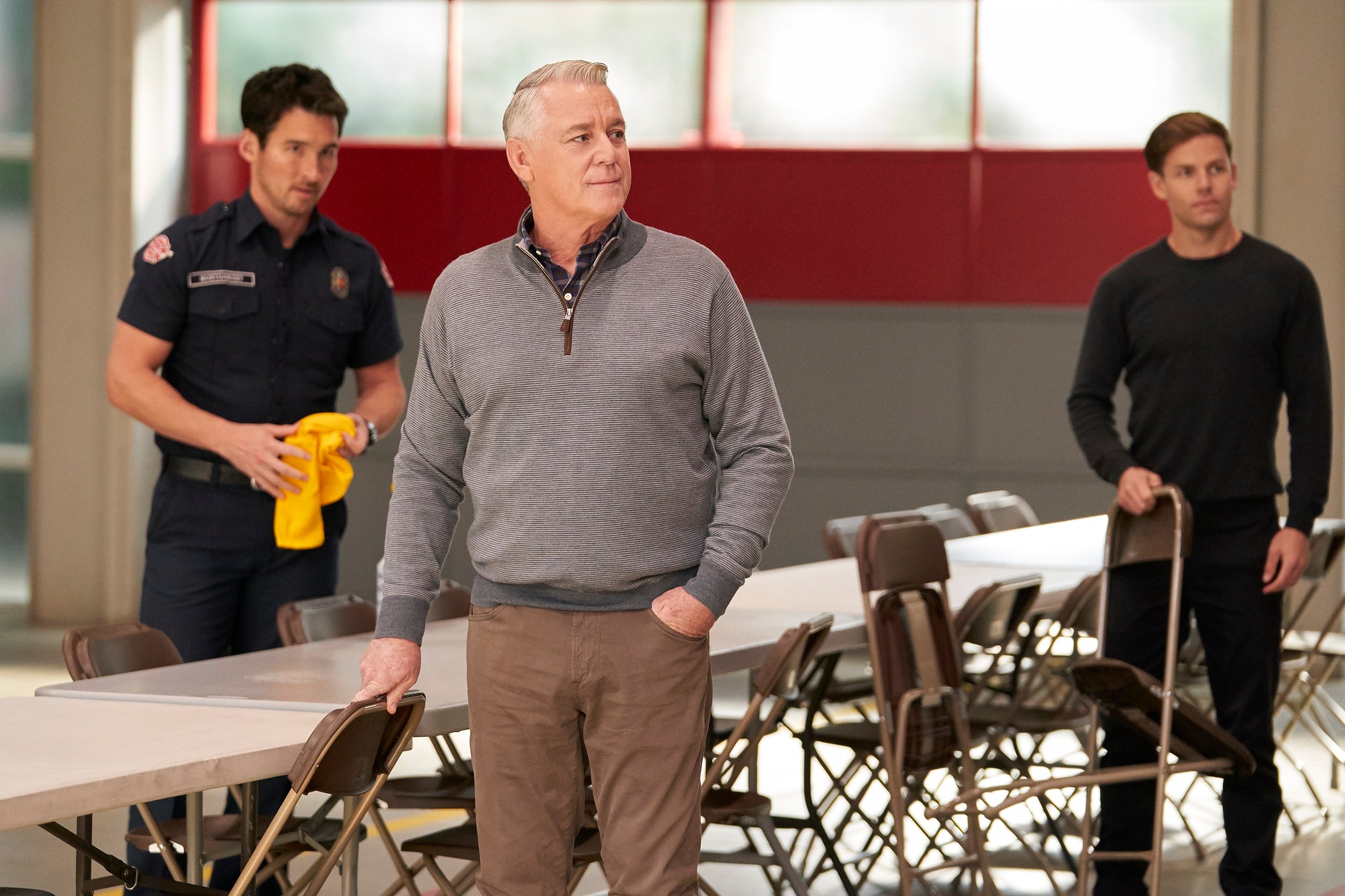 'Station 19': Jay Hayden, Robert Curtis Brown, and Lachlan Buchanan starring as Travis, Travis' dad, and Emmett