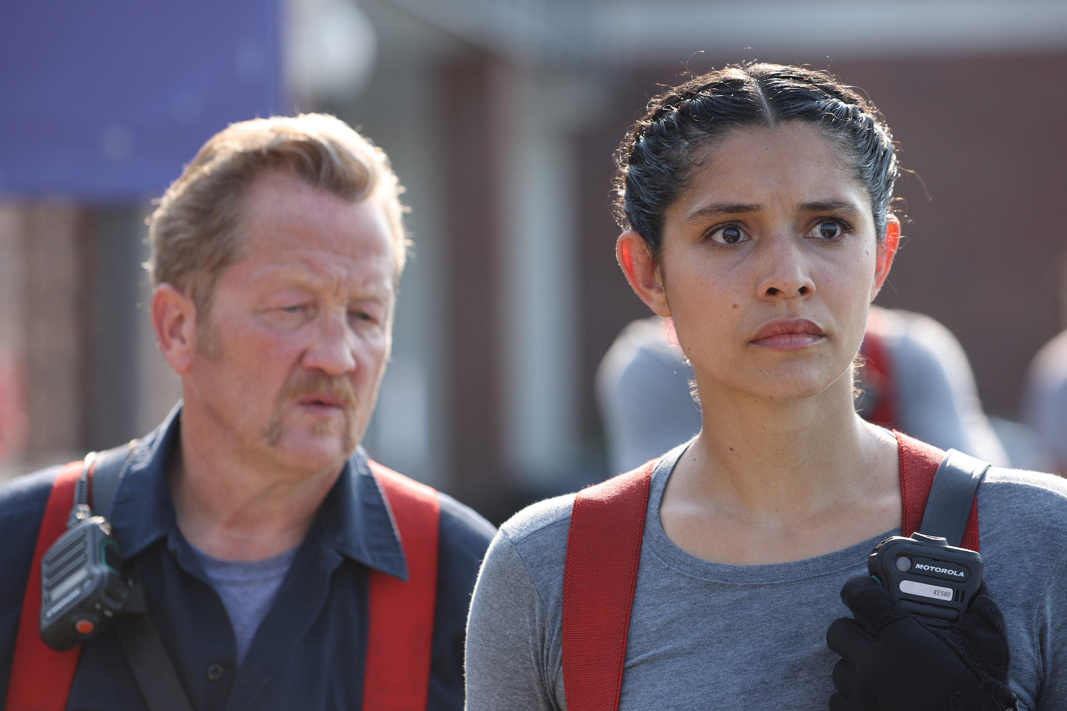 Christian Stolte as Randall Mouch McHolland and Miranda Rae Mayo as Stella Kidd in 'Chicago Fire' Season 10