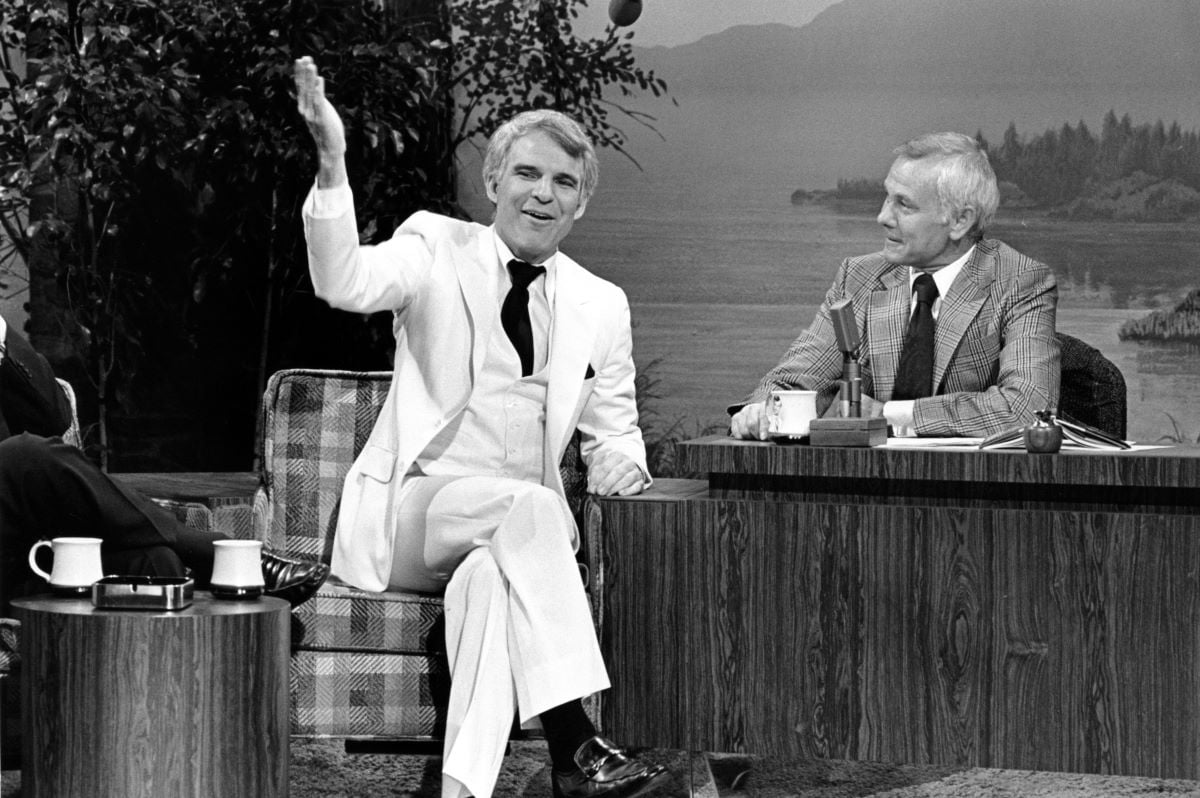 Steve Martin appears on the "Tonight Show" with host Johnny Carson in 1979