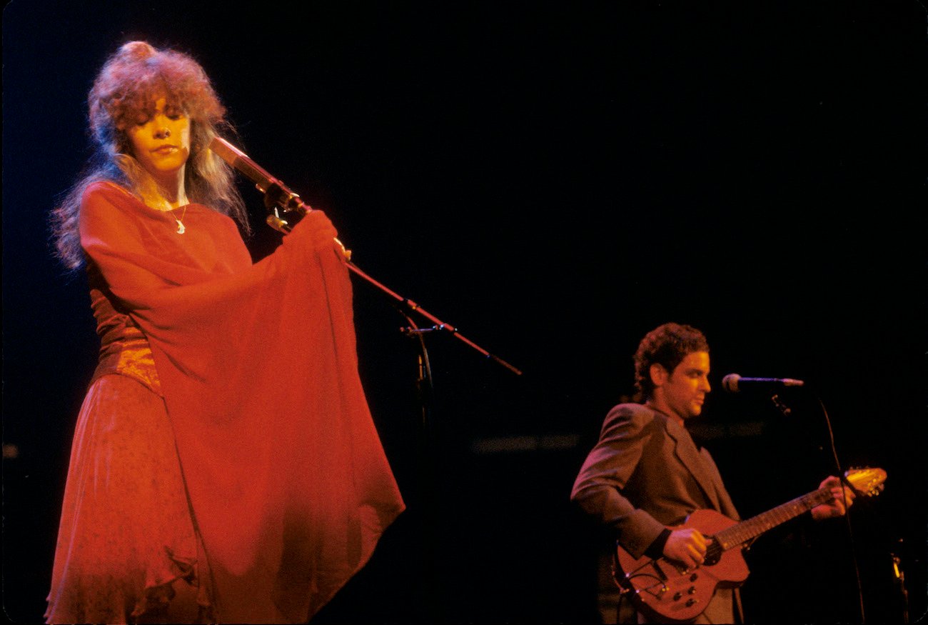 Stevie Nicks and Lindsey Buckingham performing together with Fleetwood Mac in 1979.