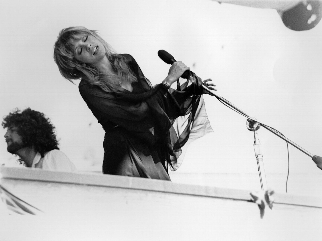 Stevie Nicks performing in black with Fleetwood Mac in California, 1977.