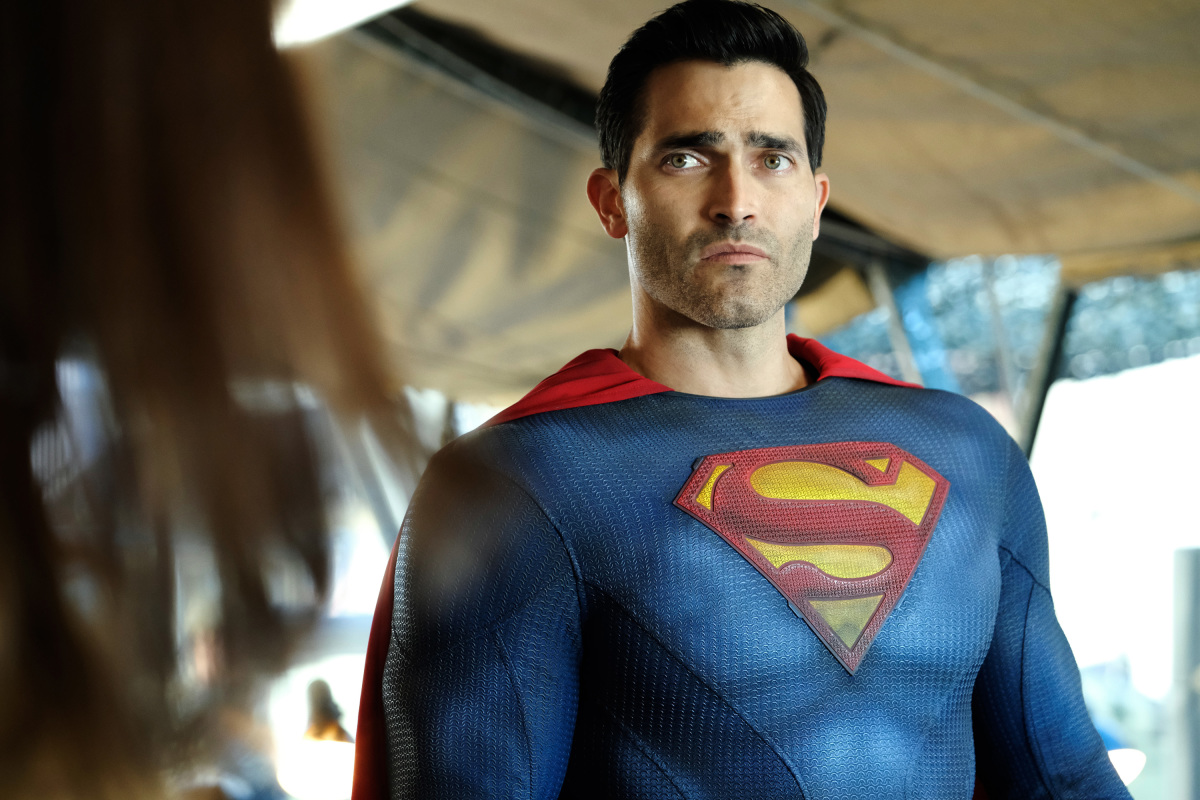 'Superman & Lois' Season 2 star Tyler Hoechlin, in character as Superman, wears his costume.