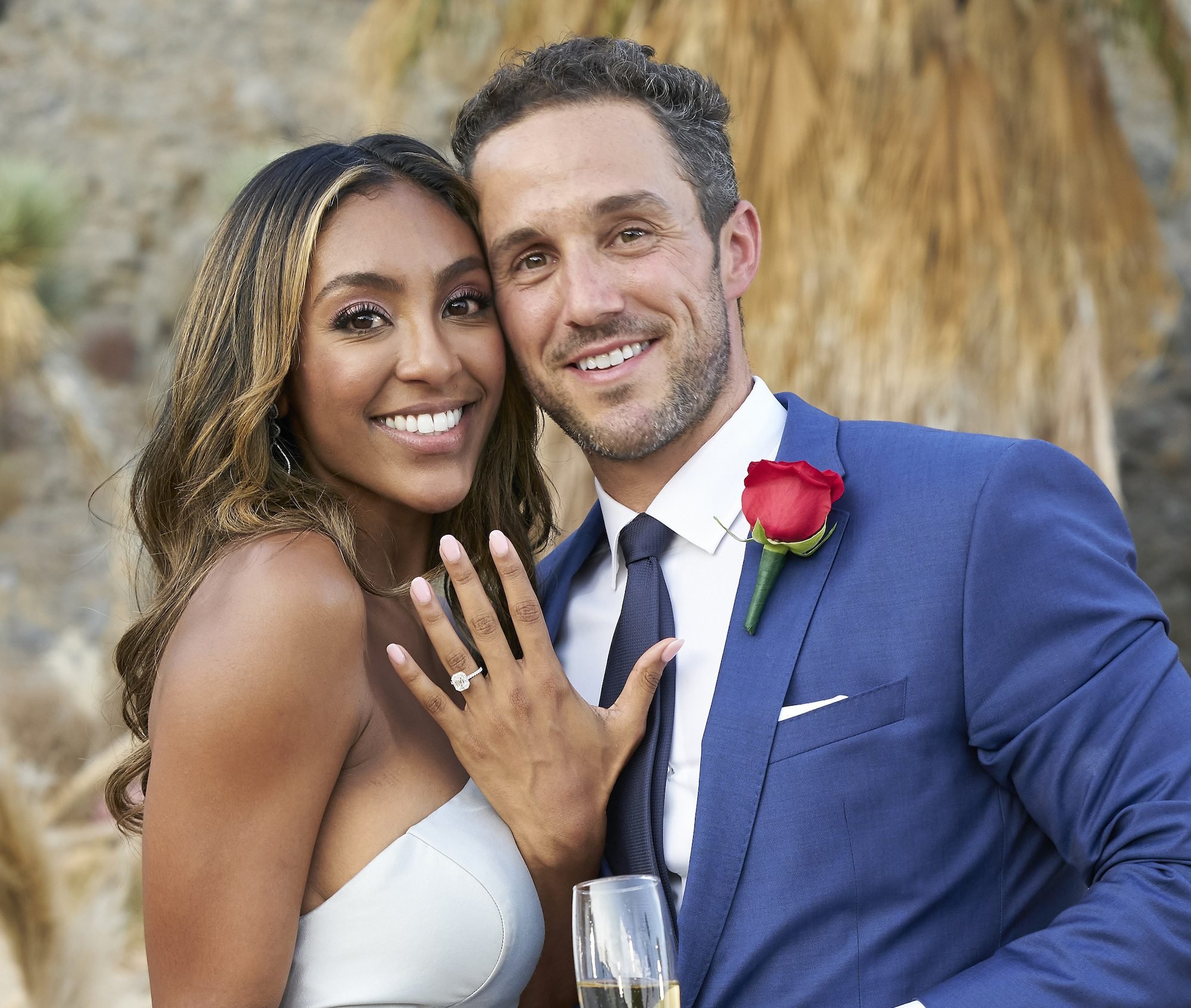 Tayshia Adams showing her engagement ring from Zac Clark in 'The Bachelorette' Season 16