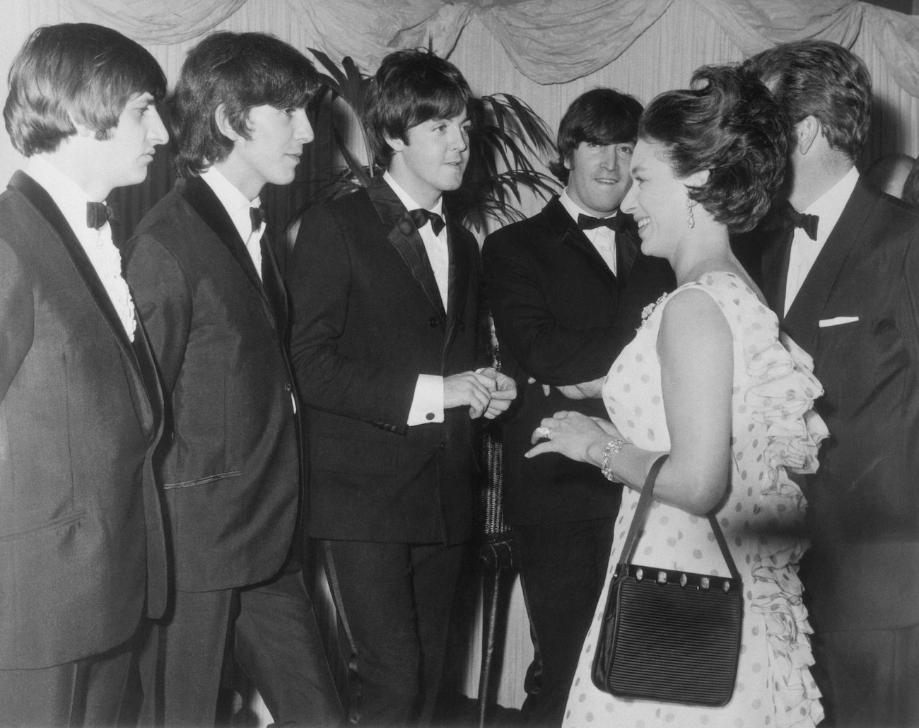 The Beatles talking with Princess Margaret at the premiere of 'Help!'