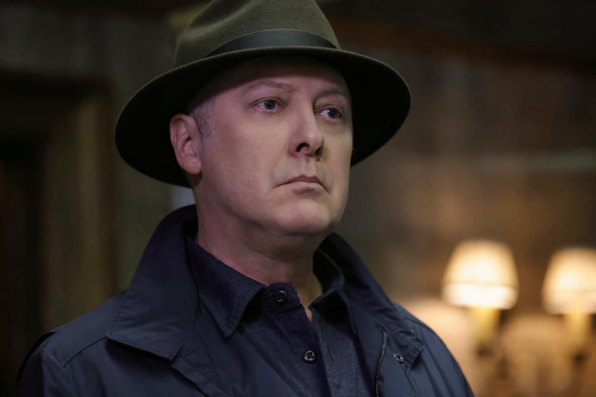 James Spader as Red in The Blacklist Season 9 Episode 4. Red is wearing a dark hat and coat.