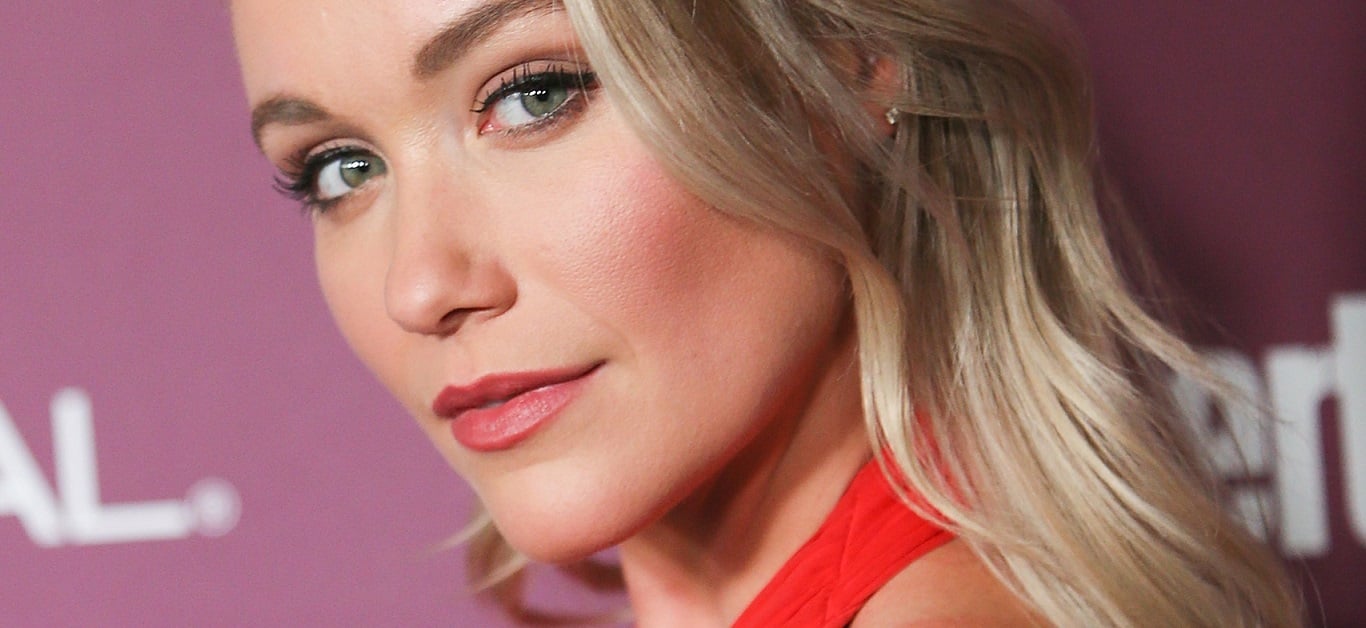 The Bold and the Beautiful spoilers focus on Katrina Bowden, pictured here in a red dress