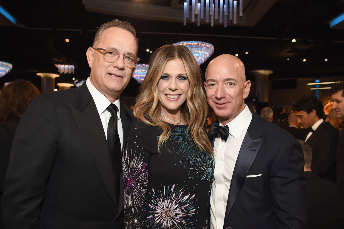 Actor Tom Hanks, Rita Wilson and Amazon CEO Jeff Bezos celebrate The 75th Annual Golden Globe Awards