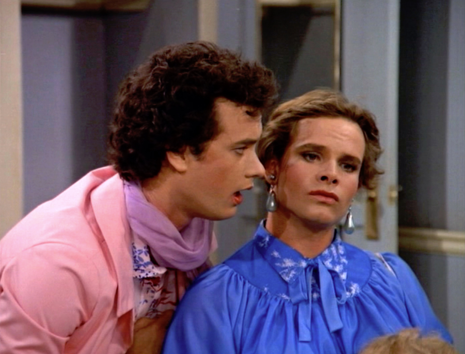 Tom Hanks and Peter Scolari dressed as women in Bosom Buddies