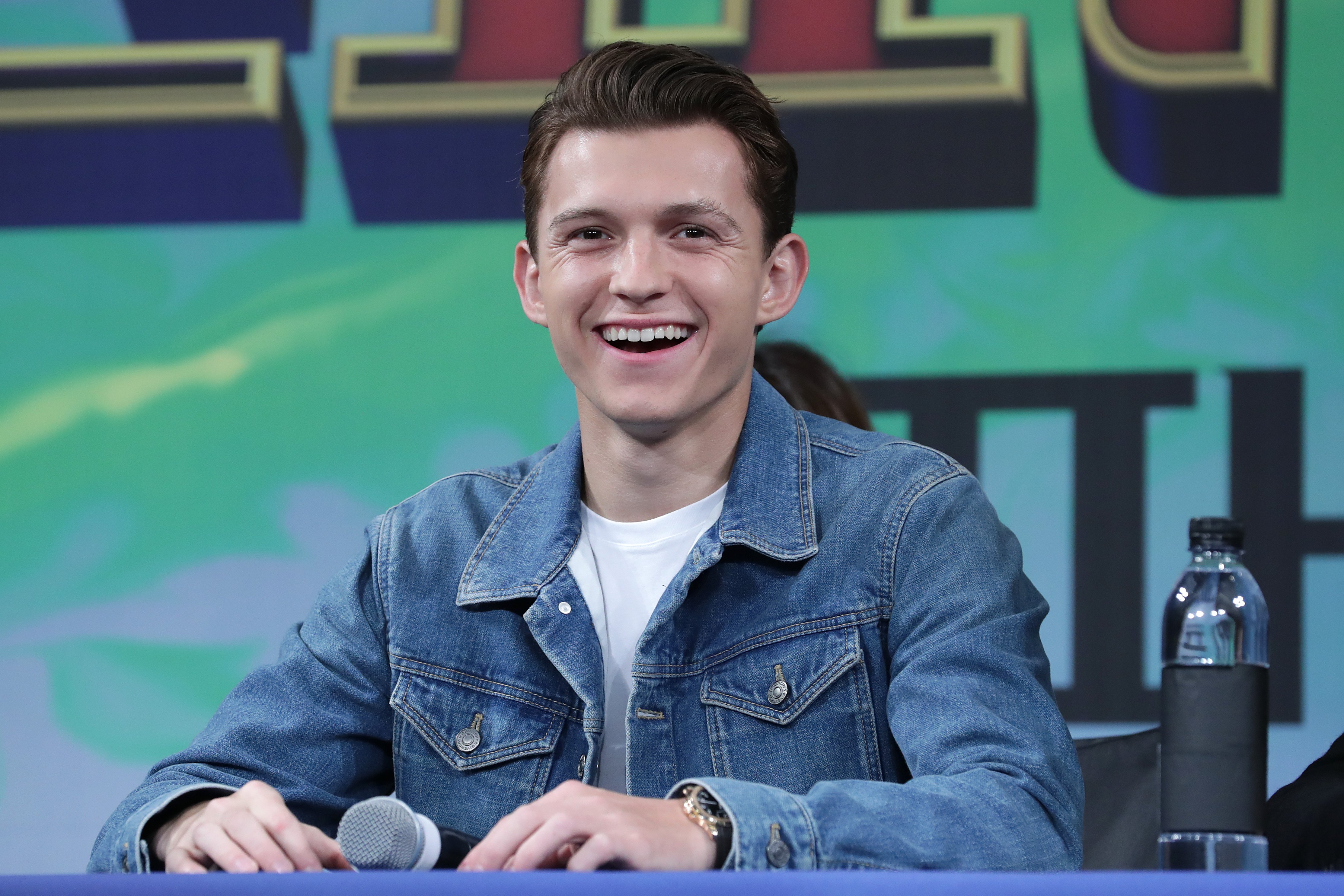 Actor Tom Holland attends the press conference for 'Spider-Man: Far From Home'