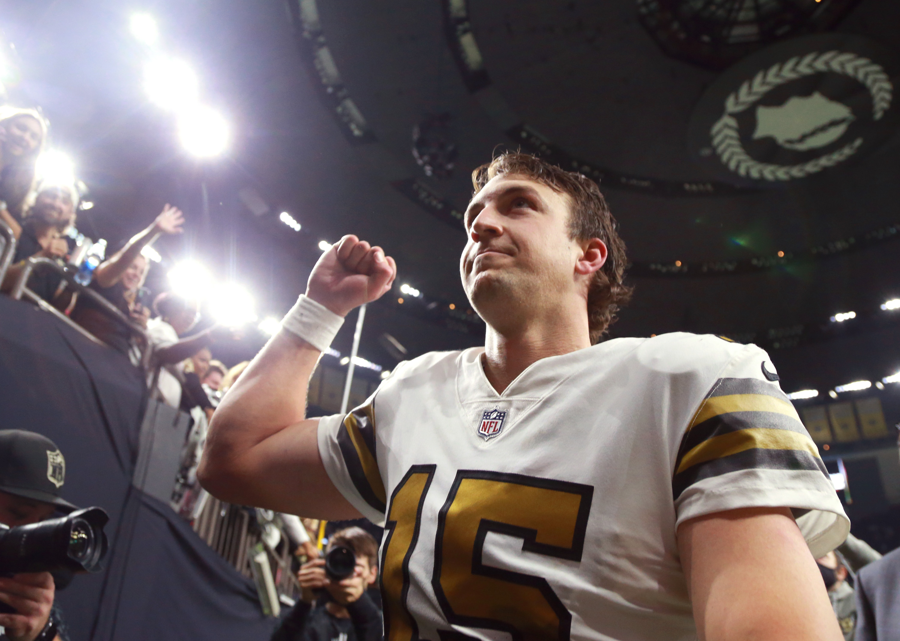 Trevor Siemian of the New Orleans Saints walking off the field