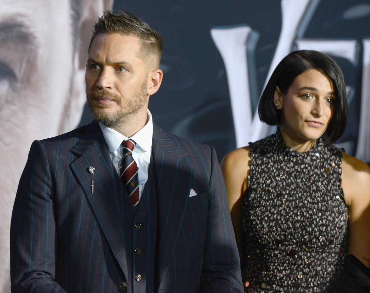 Tom Hardy and Jenny Slate at the 'Venom' premiere