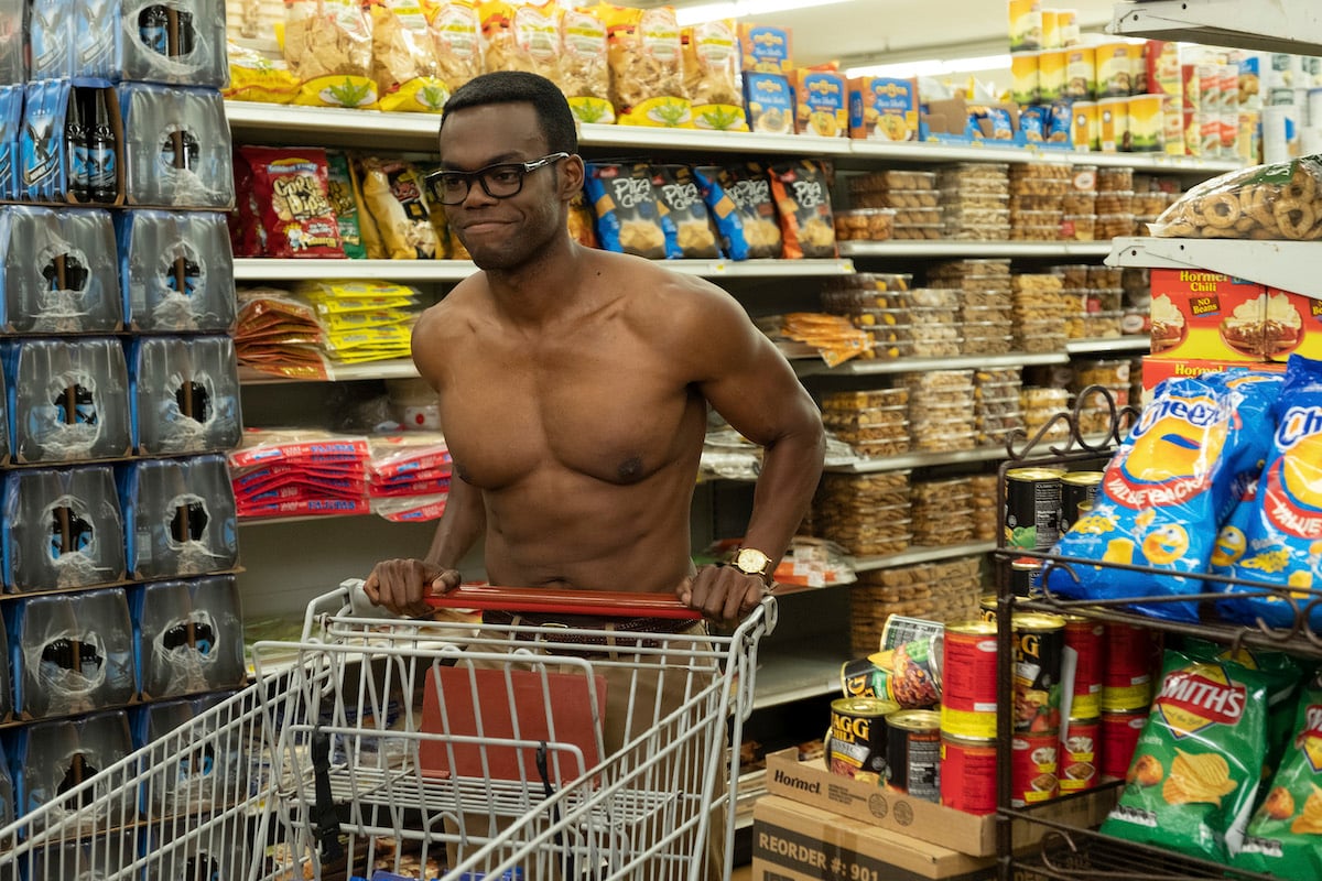 William Jackson Harper as a shirtless Chidi on The Good Place